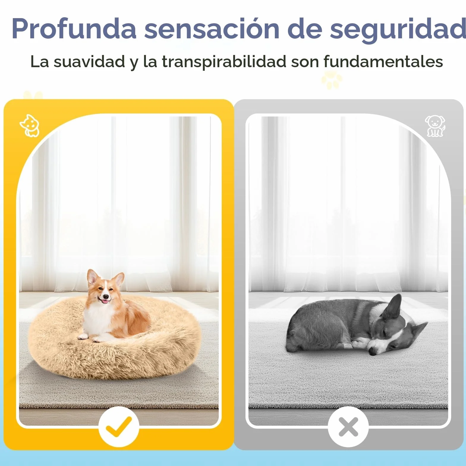 Cama para perros, mullida, cojín para perros, redondo, cama para mascotas, donut y gatos, lavable con base antideslizante, para perros grandes, medianos y pequeños, 70 cm, camello