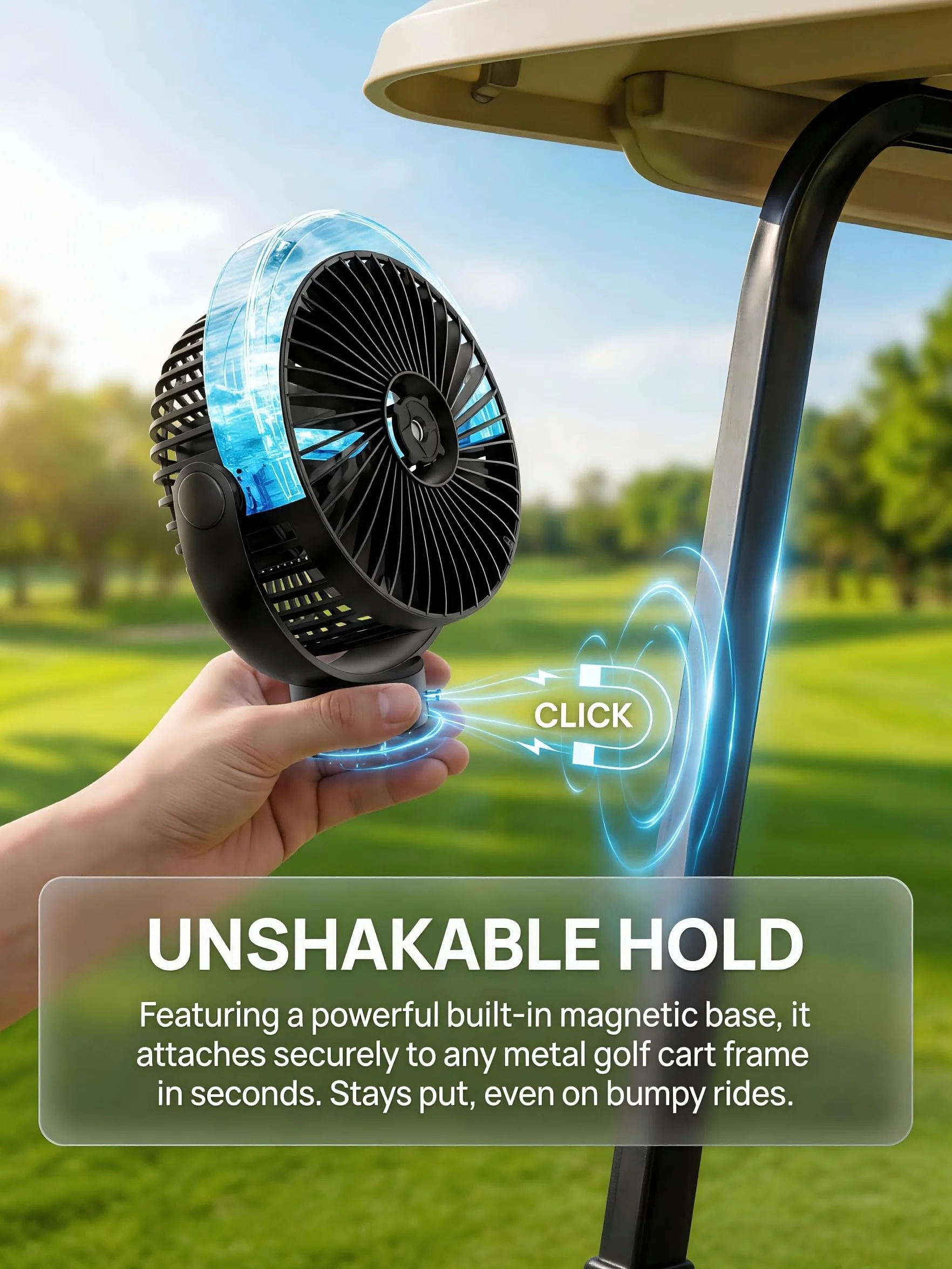 Ventilador magnético para carrito de golf 12000 mAh portátil 4 velocidades LED temporizador EZGO Club Car Yamaha