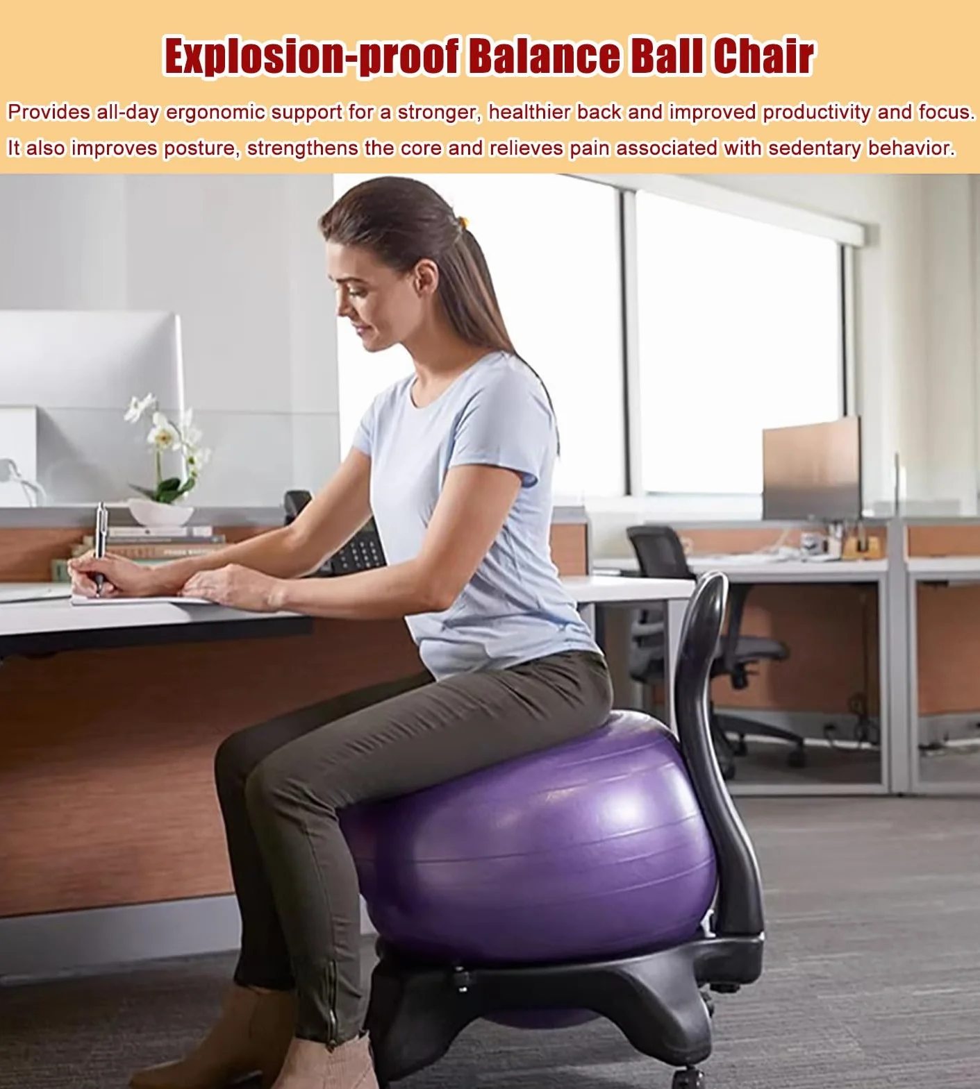 Silla Ergonómica de Yoga con Bola Anti Estallido para Oficina
