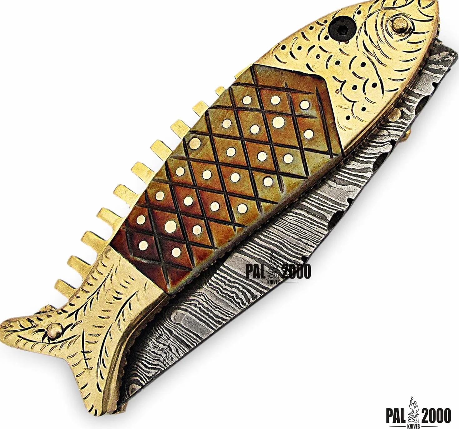 PAL 2000 KNIVES cuchillos de acero de damasco con funda de cuero