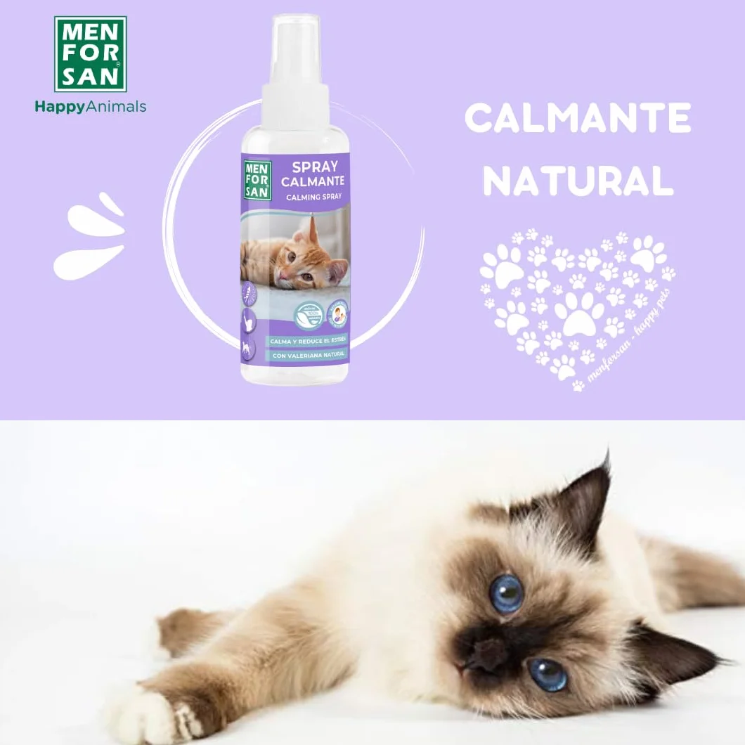 MENFORSAN Spray calmante para Gatos | con Valeriana Natural | Calma y Reduce el Estrés | Efecto Inmediato | 60 ml