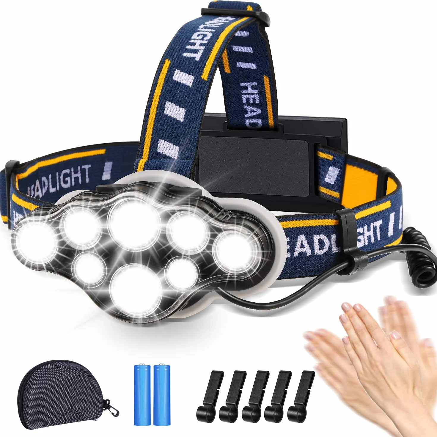 E Hyted Linterna Frontal LED Recargable 18000 Lúmenes 8 Modos IPX4 Impermeable