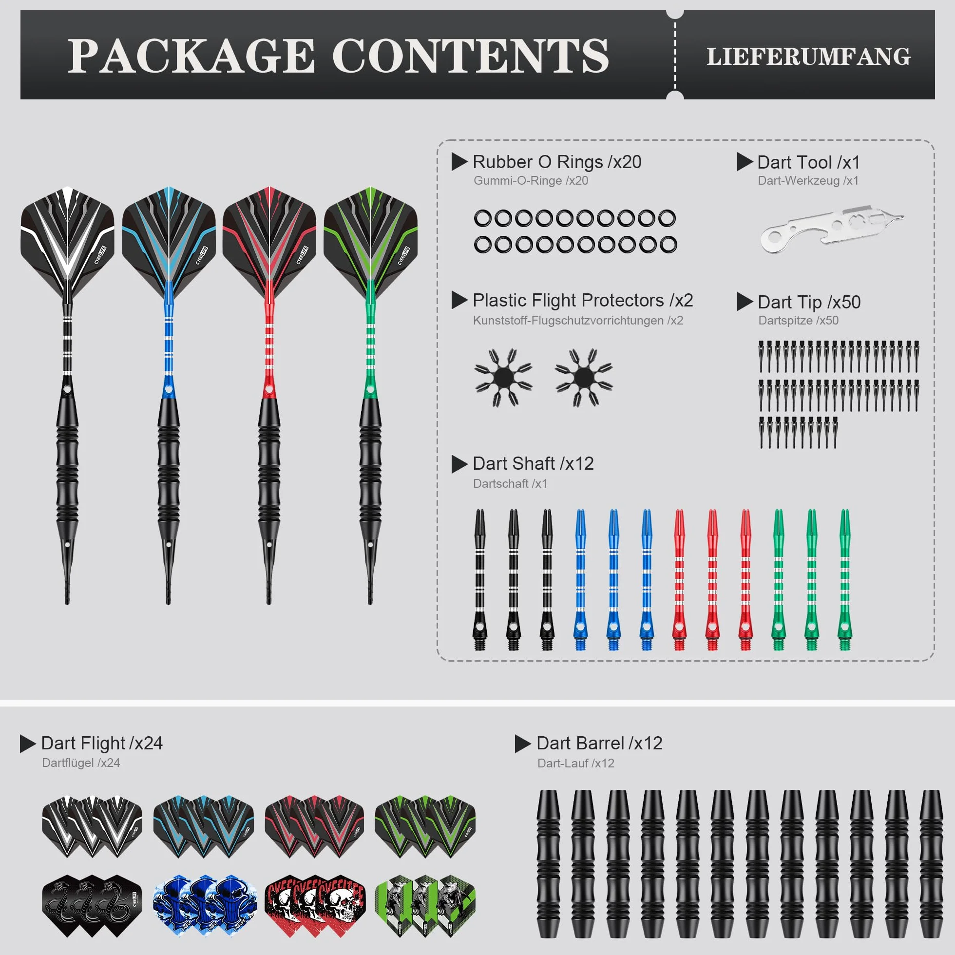 CyeeLife Dardos Soft Punta de Plástico Set 12 Piezas 20 Gramos para Dianas Electrónicas