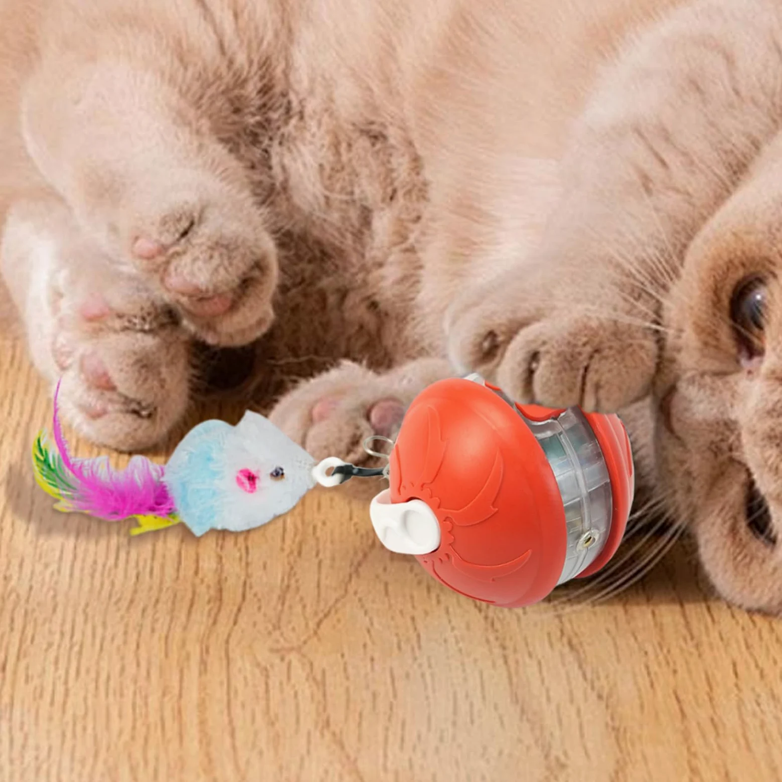 Juguetes para Gatos， Juguetes Inteligentes for Gatitos Bolas Automáticas | Accesorios de Entrenamiento Ejercicio for Mascotas Seguros y silenciosos(Red)