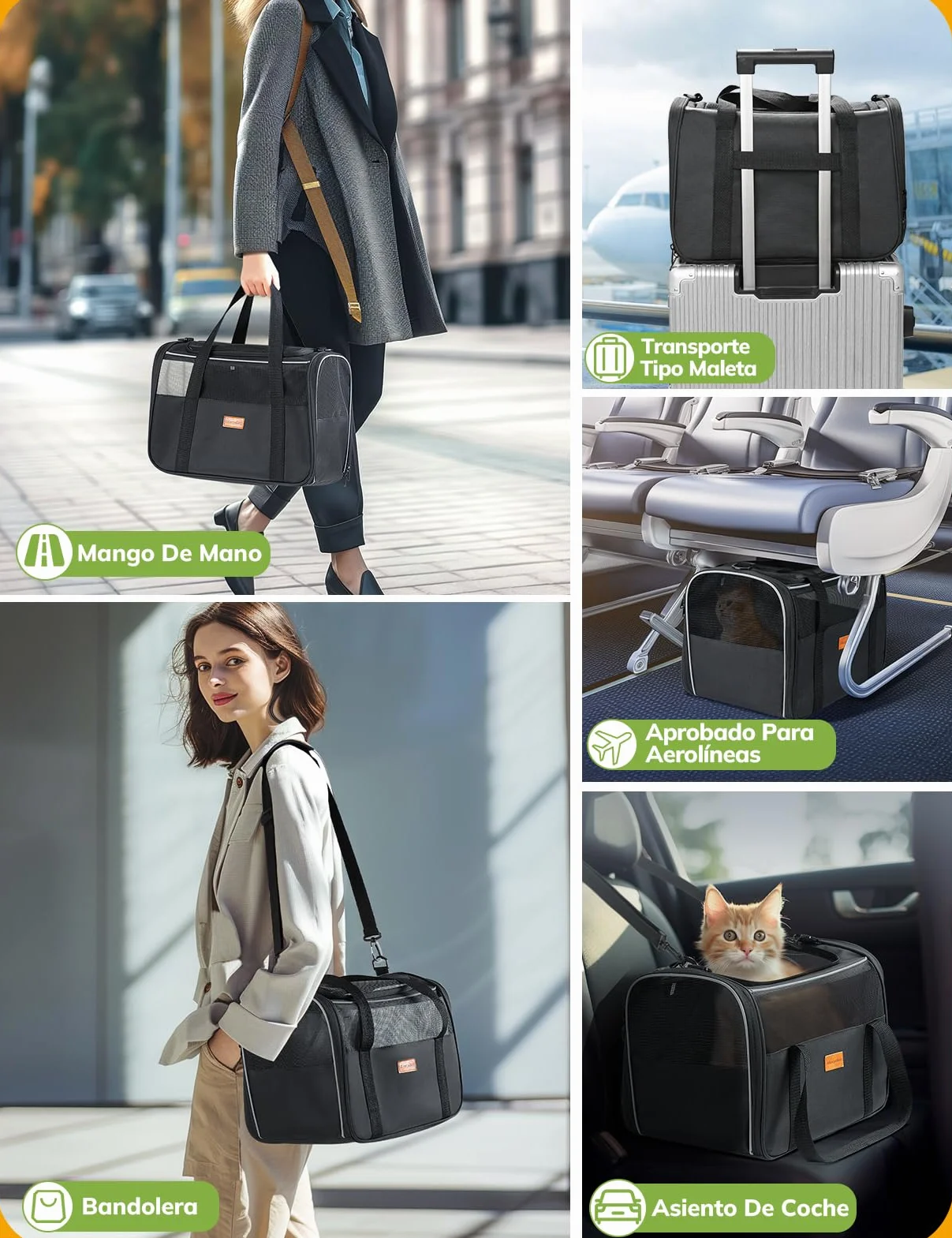Morpilot Transportín Perro y Gato, Bolsa de Transporte Plegable y Transpirable con Correa de Hombro Ajustable, Ideal para Gatos y Mochila de Viaje para Perros Pequeños