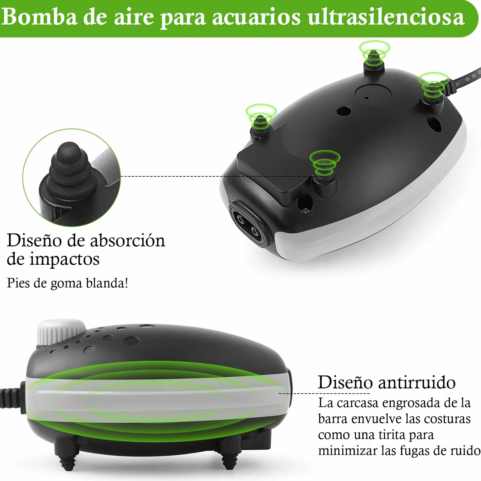 FEDOUR 3W Doble Salida Bomba Aire Acuario para pecera, Bomba de Aire silenciosade hasta 400L
