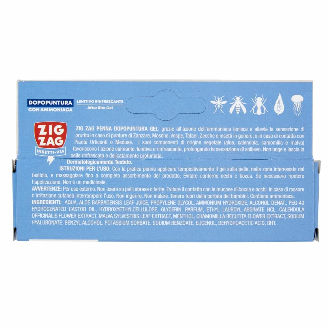 ZIG - ZAG, Pluma de dopopuntura calmante con amoniaco, Alivia la sensación de picazón, indicado para picaduras de Insectos, Contenido de 15 ml