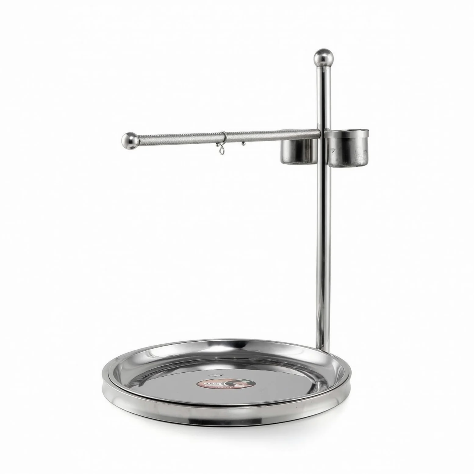 Milageto Avian Perch Stand Percha Ave Soporte, Soporte De Pie De Pájaro De Acero Inoxidable Tipo 7 con Bandeja Redonda - Grande