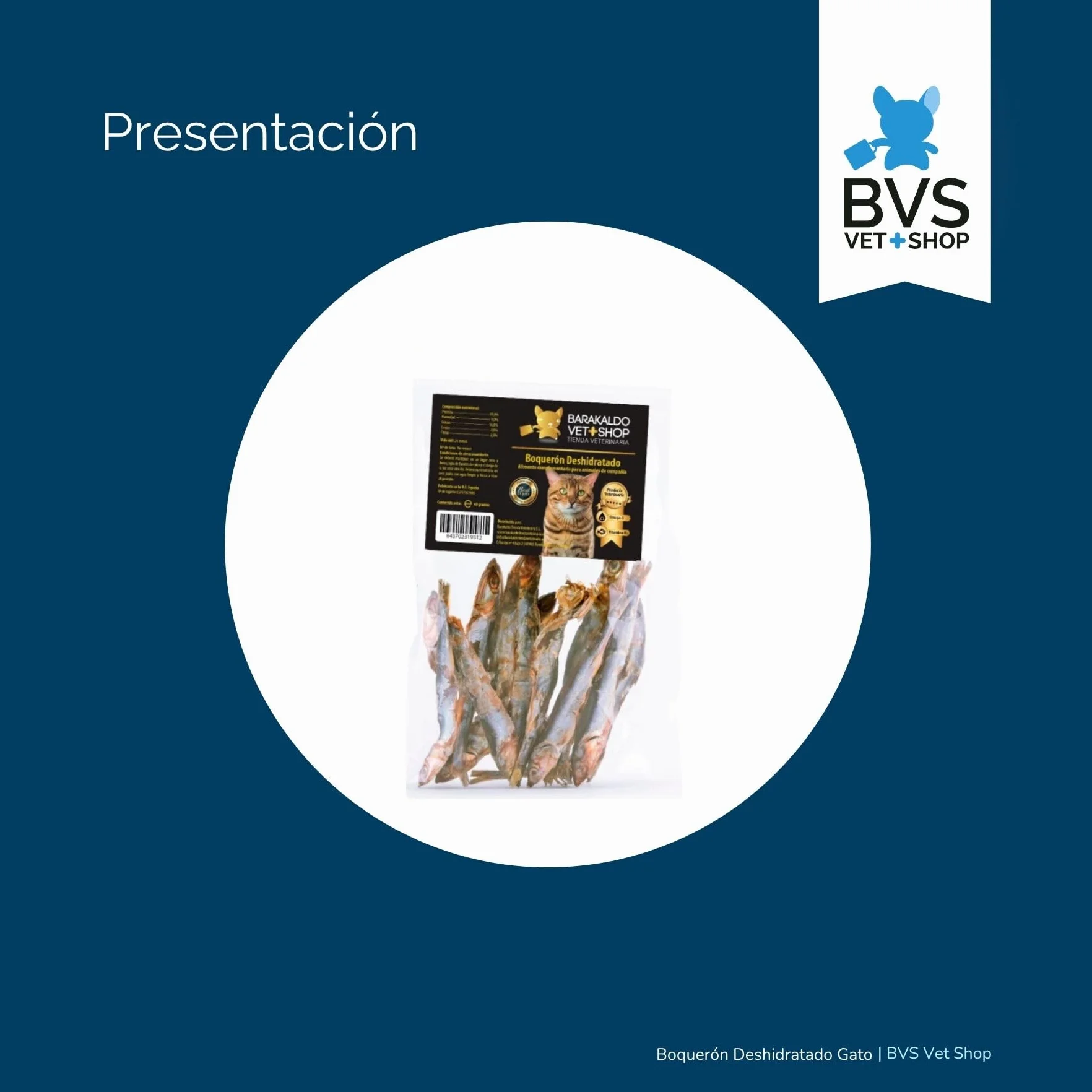 BVS Vet Shop | Boquerón Deshidratado para Gatos | Ayuda a Mantener una dentadura Sana y una higiene bucodental óptima | 60 gr