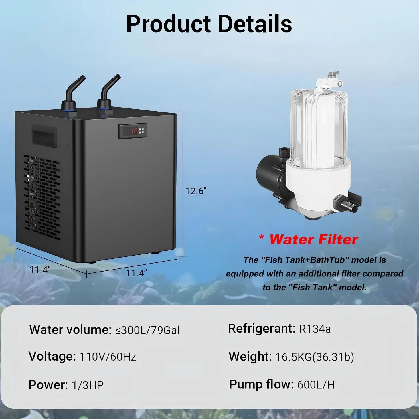 Enfriador de acuario para peceras, sistema de refrigeración silencioso con potente función de circulación