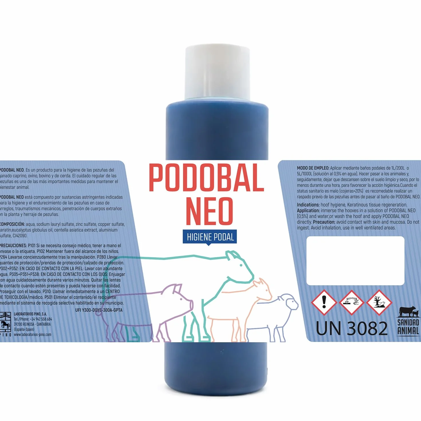 LABORATORIOS PINO Podobal Neo Higiene Podal para Ganado – Programa Preventivo de Cuidado de Pezuñas – Uso en Baños Podales – Envase 1 L
