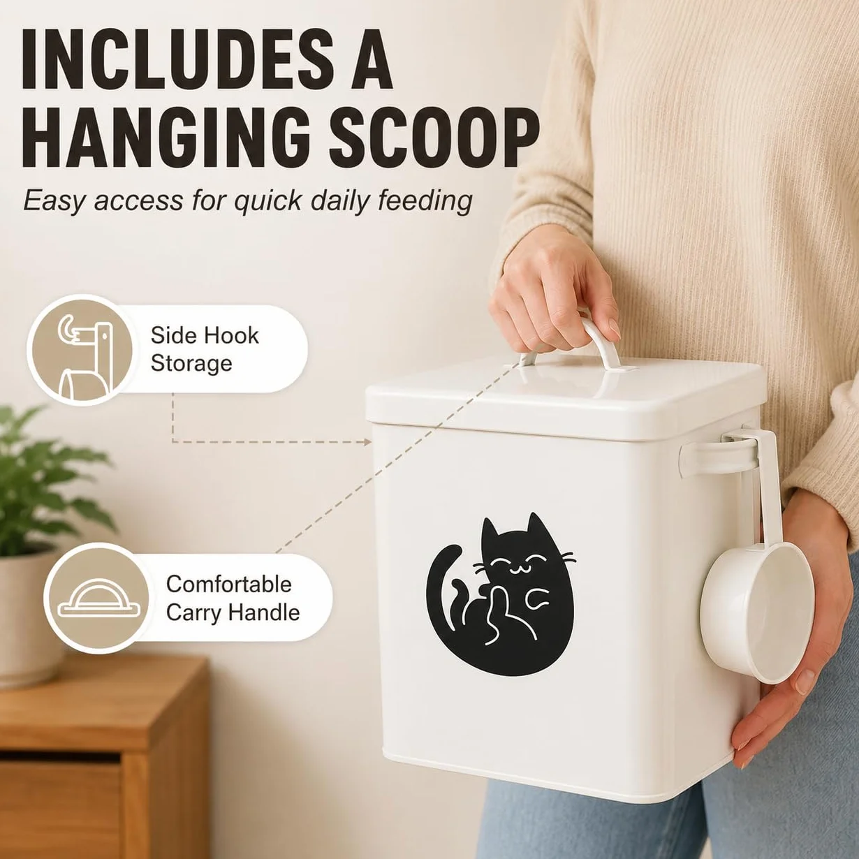 Contenedor de Almacenamiento de Alimentos para Perros de 6 Litros, Contenedor de Comida para Gatos de Metal con Taza Medidora, Latas de Comida para Gatos Cubre Tapas Y Cucharas, Juguetes para(#1)