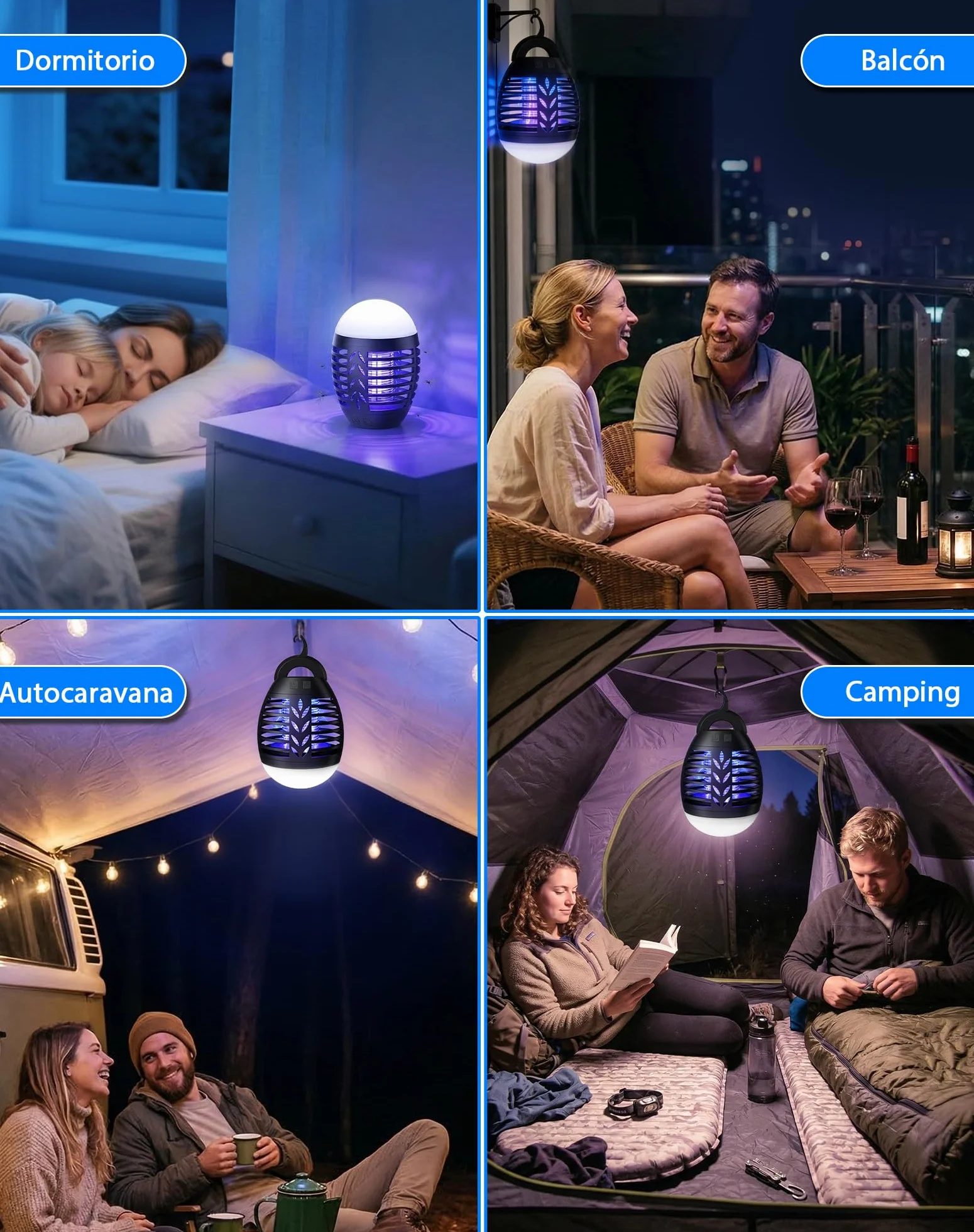 Lámpara Antimosquitos 2 en 1 LED USB Recargable IP66 Impermeable UV para Exterior Camping