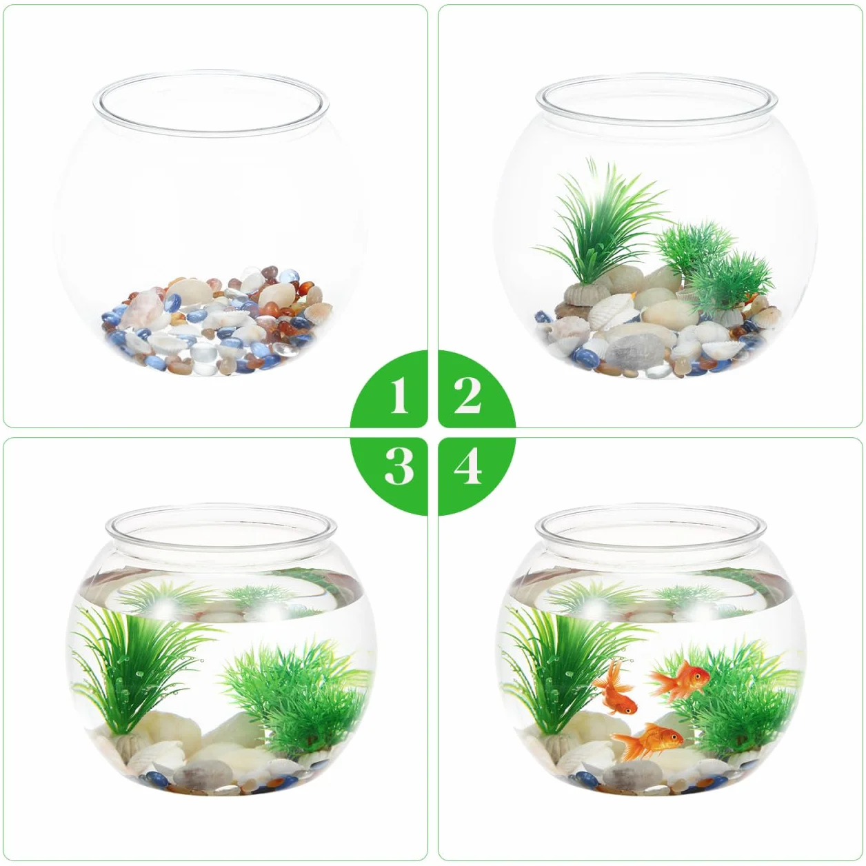 Pecera De Plástico Transparente Redonda De 8.66 Pulgadas para Escritorio Acuario Pequeño Portátil para Peces Y Tortugas Decoración para Hogar Y Oficina