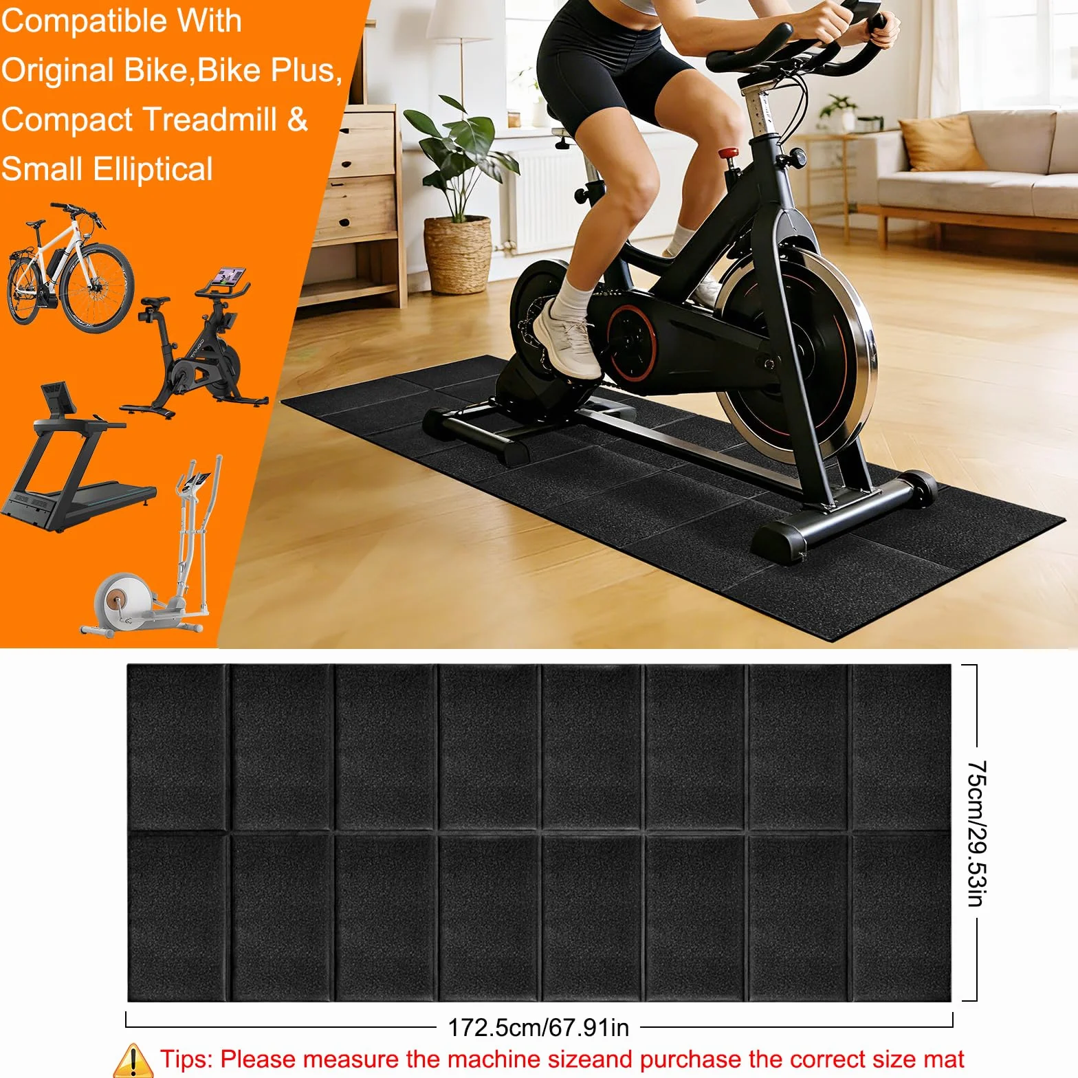 Esterilla Bicicleta Estática Antideslizante 173x75x6 mm Aislante Acústico Antivibraciones