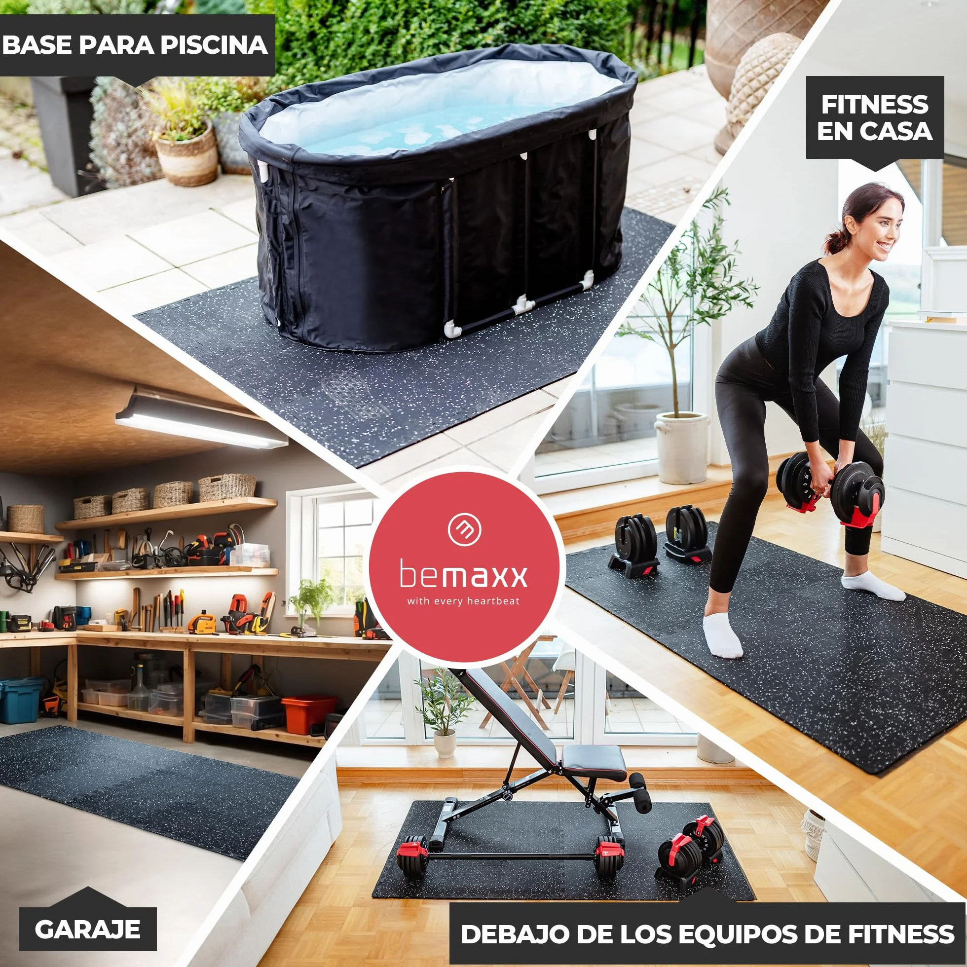 bemaxx Esterilla Fitness Suelo Gimnasio Caucho – Set de 9 Alfombras Puzzle Protector Suelo de Goma