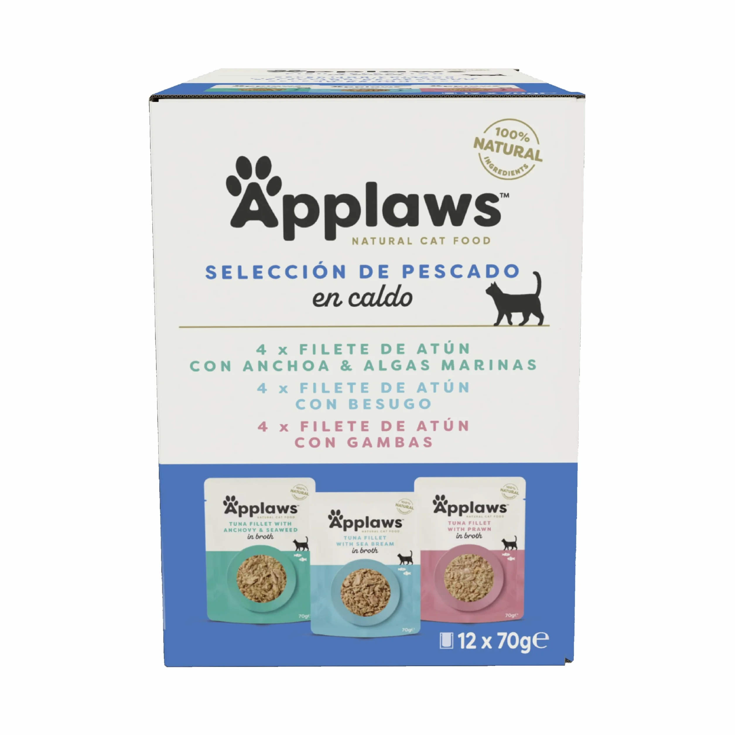 Applaws Comida Húmeda para Gatos 100% Natural Multipack Pescado en Caldo 12x70g