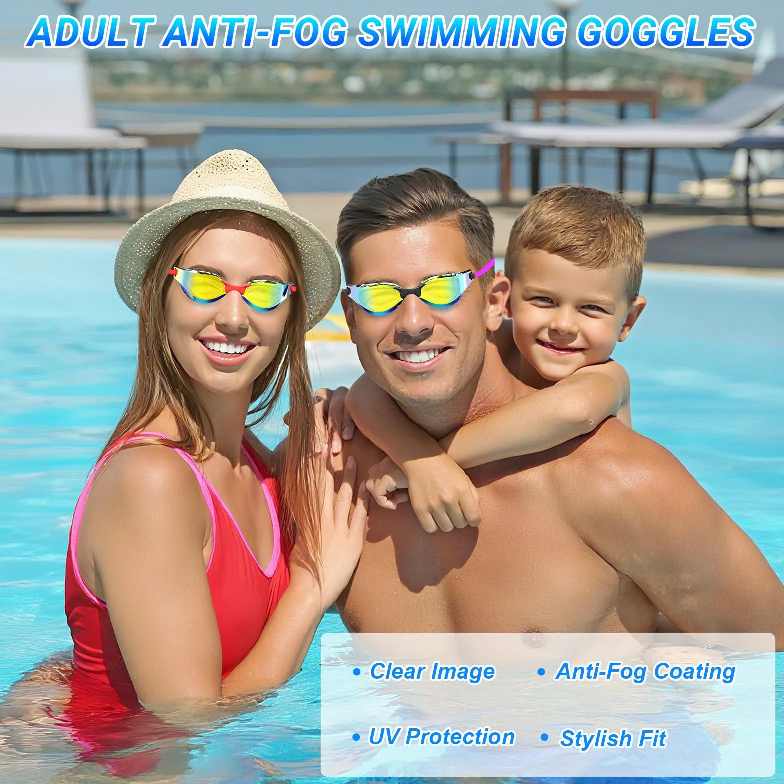 Gafas Natación Polarizadas Antivaho UV400 Correa Silicona Ajustable Profesional Adultos Adolescentes Deportes Acuáticos