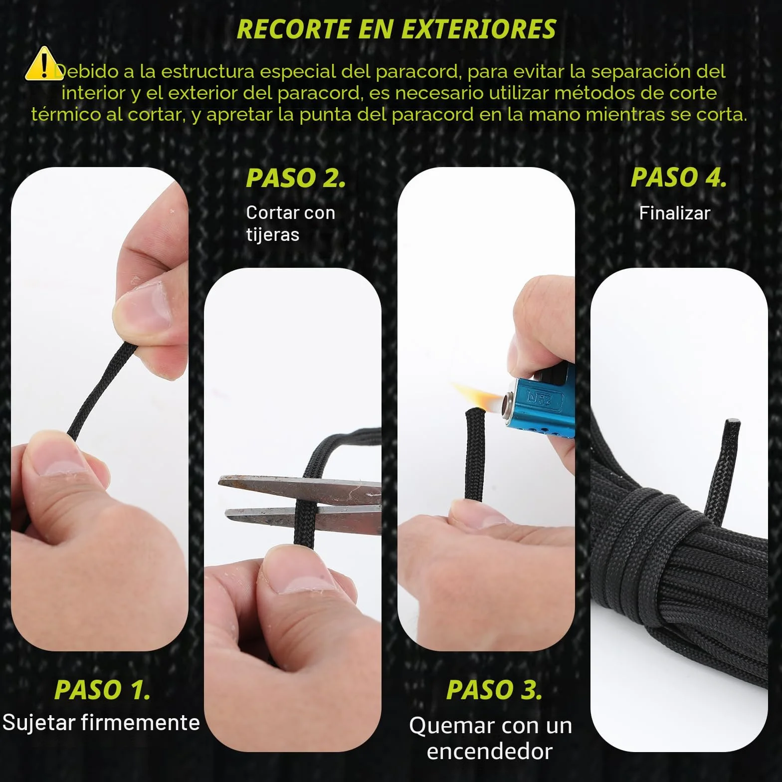 Cuerdas Paracord 10 m 4 mm 7 Hilos Nylon 100% Carga 250 kg Camping Escalada Pulseras