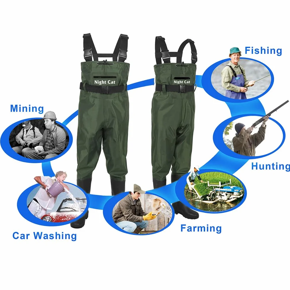 Night Cat Vadeadores de Pesca Impermeables Transpirables para Hombres y Mujeres, 1 Talla Más Grande
