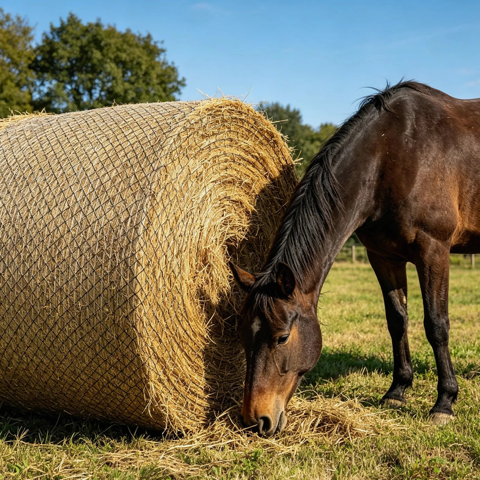 Red de heno grande de alimentación lenta para caballos, cubierta de malla redonda grande con estructura de alimentación lenta sin nudos para alimentación de granero, rutinas de rancho y control de