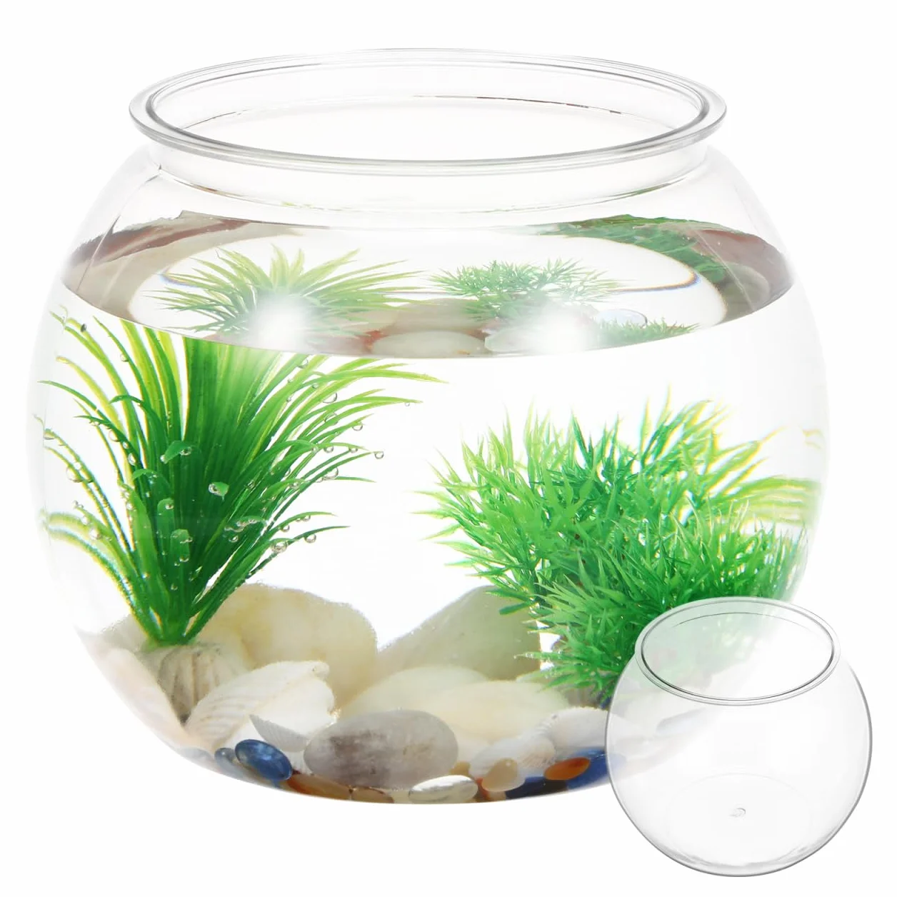 Pecera De Plástico Transparente Redonda De 8.66 Pulgadas para Escritorio Acuario Pequeño Portátil para Peces Y Tortugas Decoración para Hogar Y Oficina
