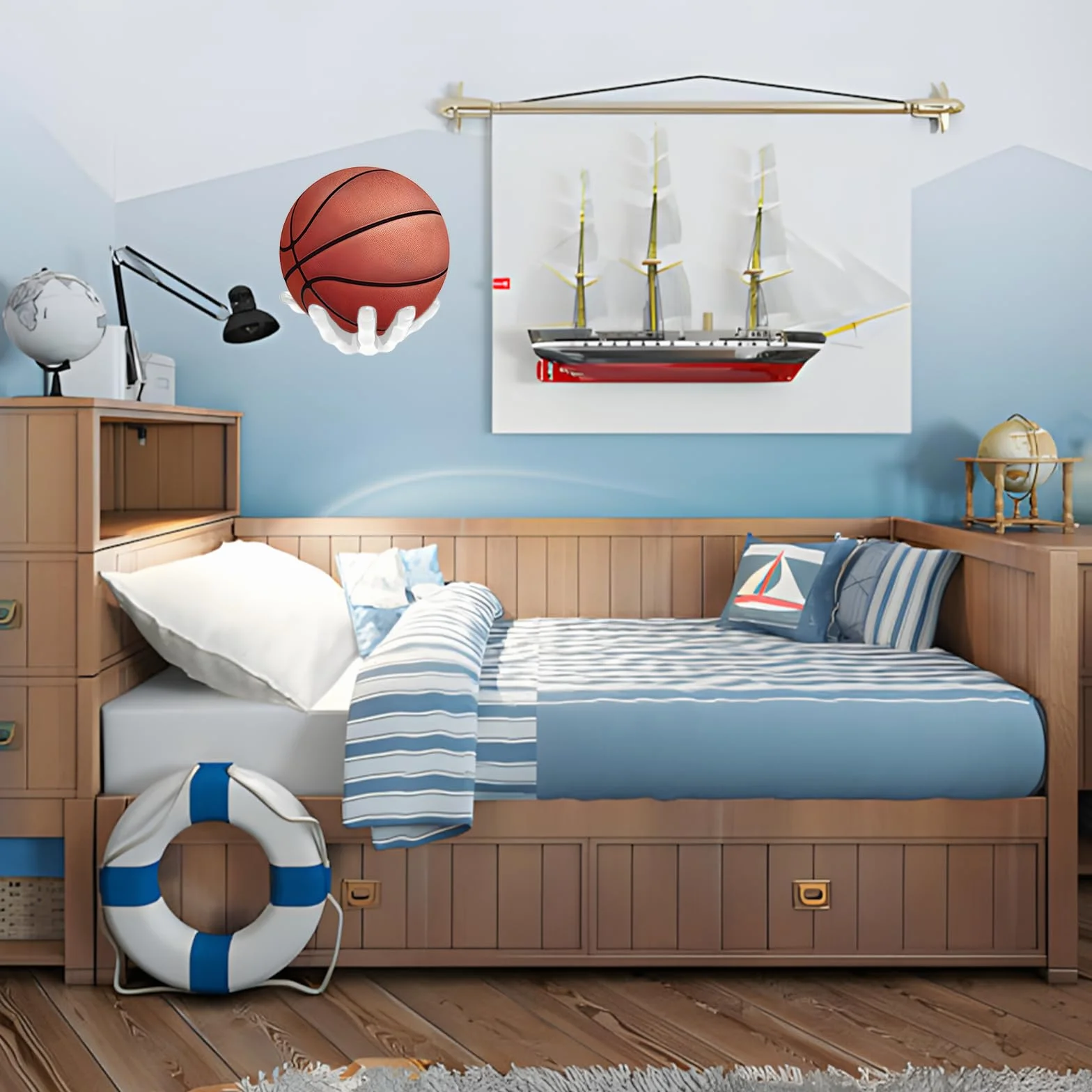 Soporte de Pared para Pelotas Deportivas, 22x17 cm, Guarda Baloncesto, Fútbol, Tenis, Voleibol, Blanco