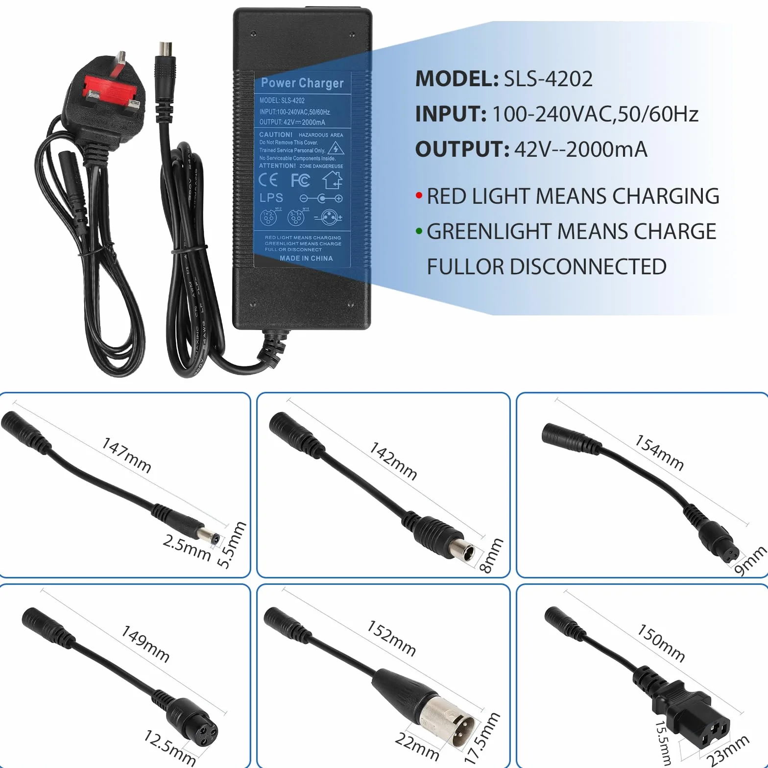 Cargador Patinete Electrico Xiaomi 42V 2A Universal 36V Litio 6 Conectores Carga Rapida