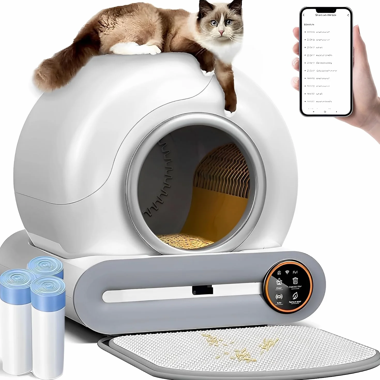 Arenero Gatos Autolimpiable, Arenero Automatico, 65L XXL | Desodorizante, Controlado por Aplicación, Cagadero Autolimpiable Grande, Adecuado para Varios Gatos