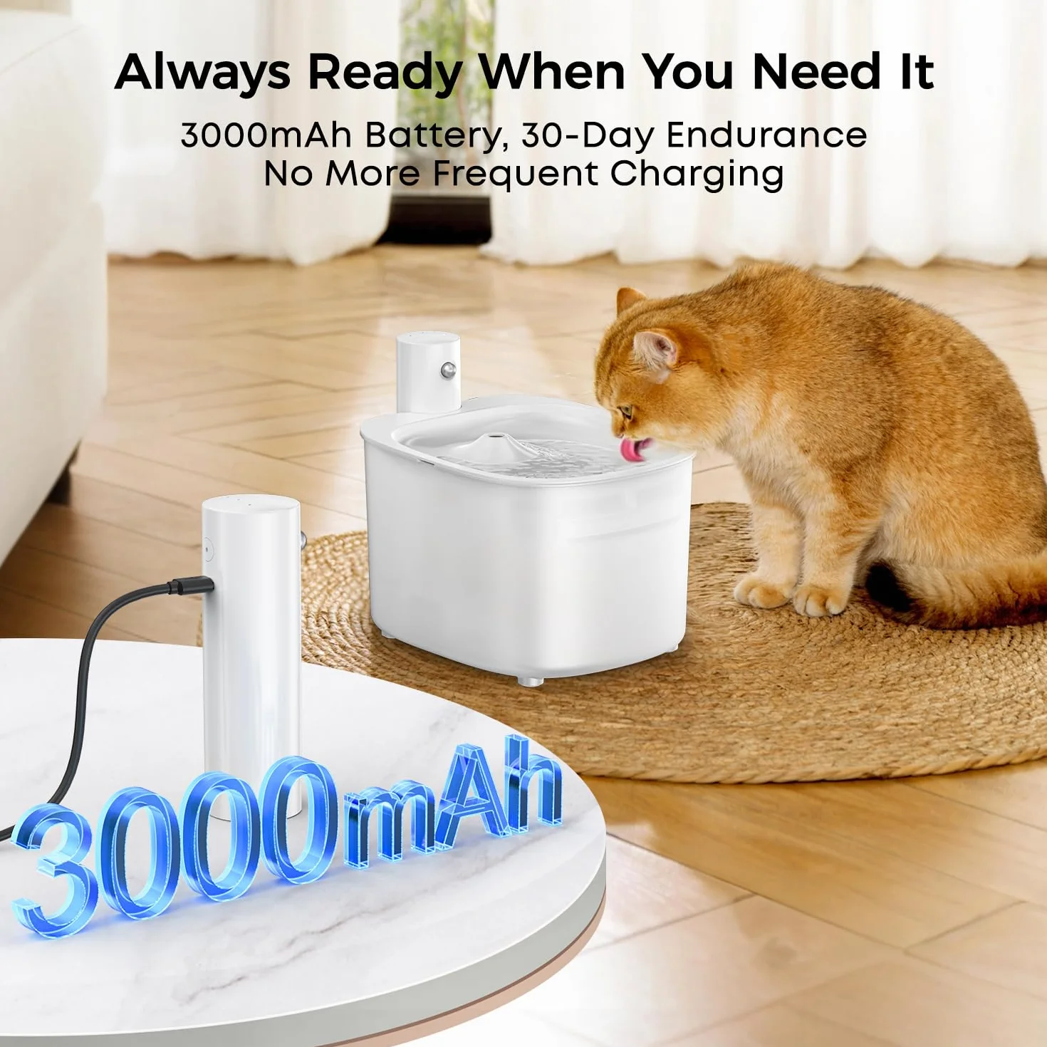 Fuente para Gatos sin Cable a Pila con Sensor de Movimiento, 2.6L Fuente de Agua Fria para Gatos con Bateria 3000mAh Recargable, Bebedero Automático a Prueba de Salpicaduras