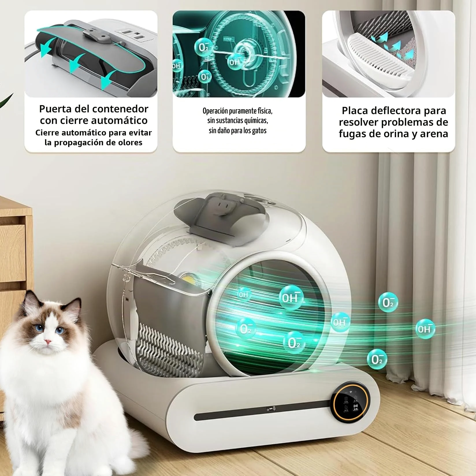 Arenero Gatos Autolimpiable, Arenero Automatico, 65L XXL | Desodorizante, Controlado por Aplicación, Cagadero Autolimpiable Grande, Adecuado para Varios Gatos