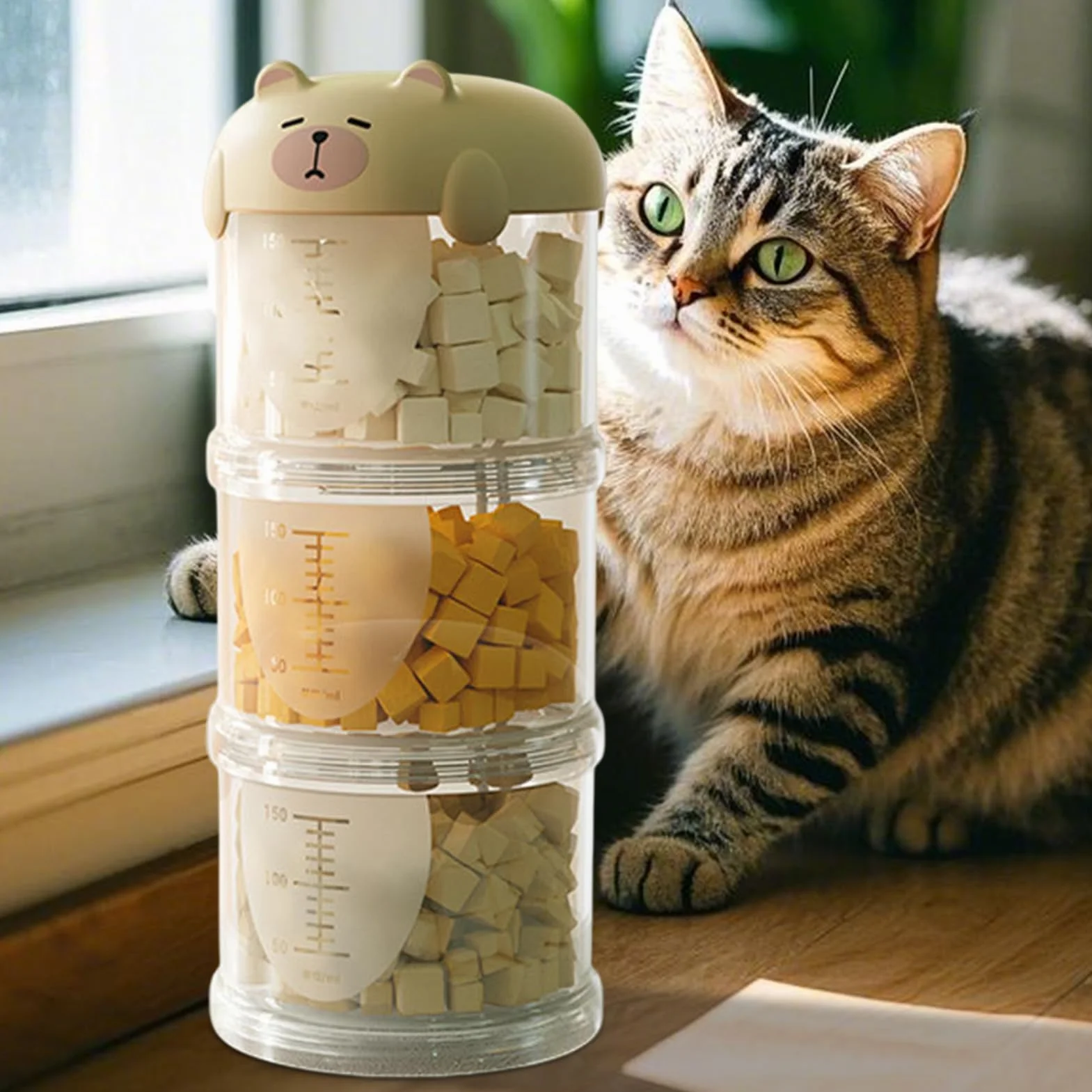 Almacenamiento de golosinas para perros, pequeño recipiente portátil para golosinas, tarro de galletas decorativo apilable, diseño conveniente para despensa de cocina, uso en viajes al aire