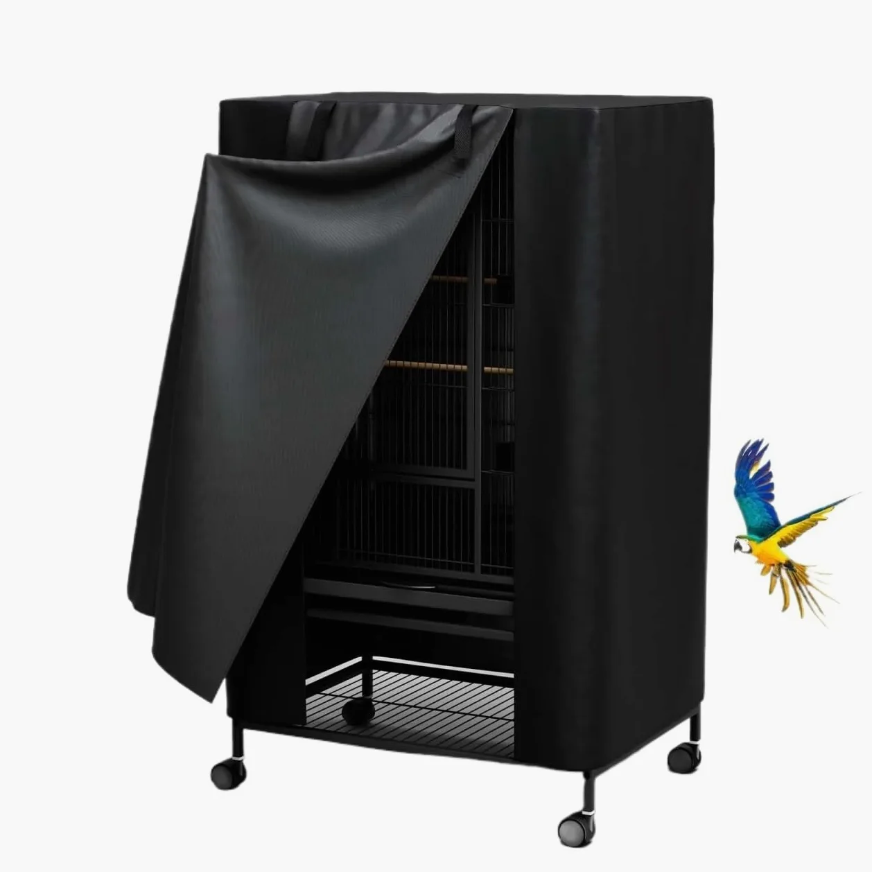 Fundas para jaula de pájaros para interiores y exteriores, para animales pequeños, privacidad y comodidad con panel superior extraíble, duradero, transpirable, impermeable (negro, 84 x 58 x