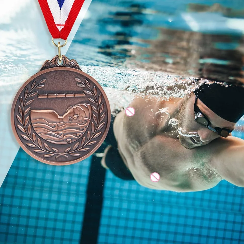 Medalla de natación 6,5 cm Recompensas Deportivas Cinta Cuello Metal Oro Plata Bronce Competiciones
