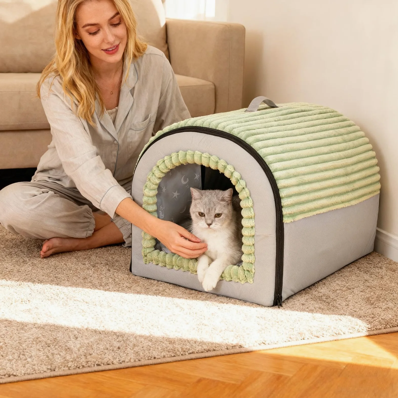 Cama Cueva Para Gatos Casa Desmontable | Cueva Para Gatos Lavable Con Diseño De Casa Y Tienda Para Cachorros Y Animales Pequeños En El Hogar, La Sala De Estar, El