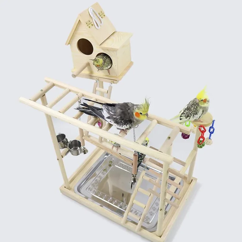 Puesto de pájaros Soporte de Juego Loros con casa pájaros, Soporte, Escalera Perca, Juguete, Columpio for, Parque Infantil