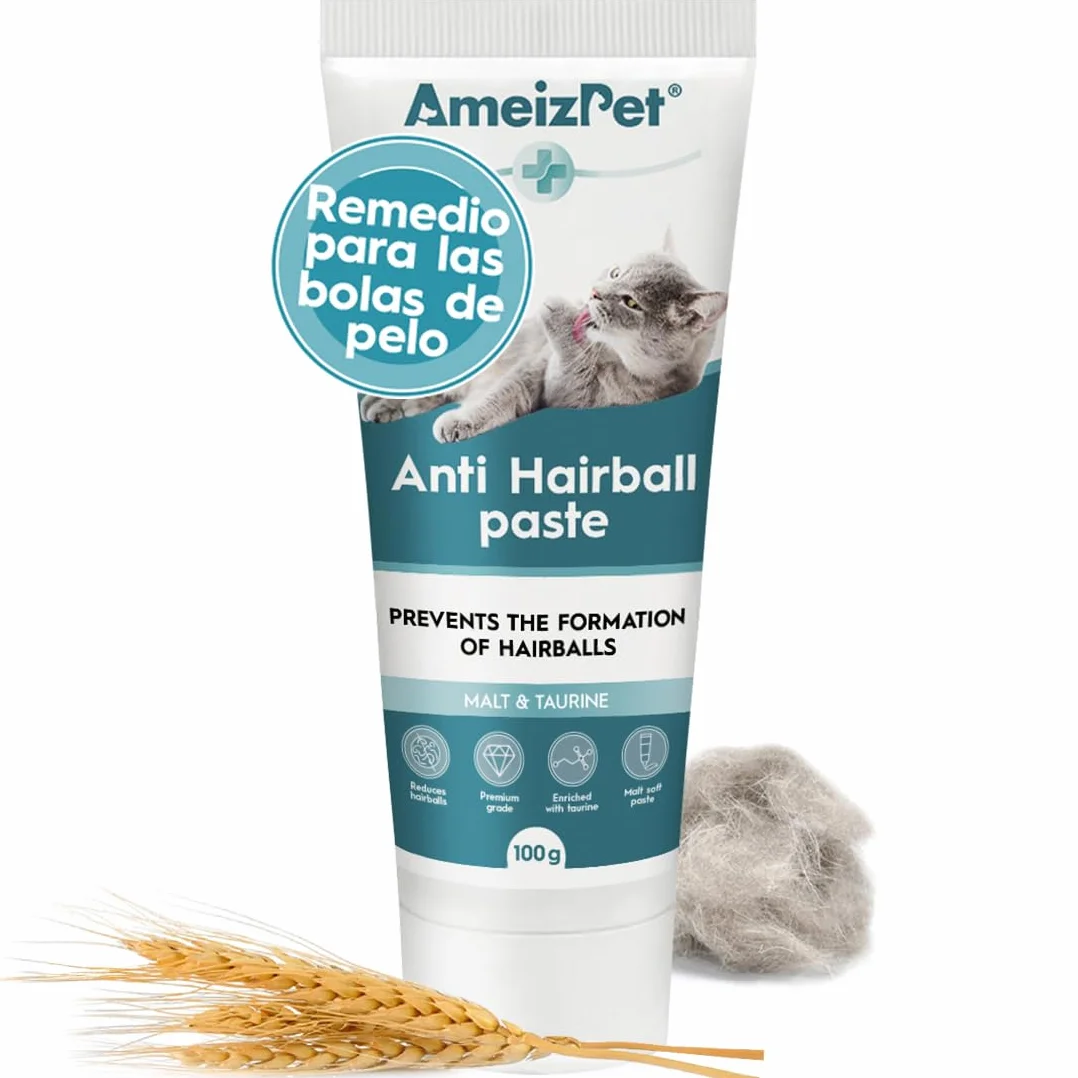 Ameizpet Malta para Gatos Bolas De Pelo, Pasta con Malta - Taurina para Mascotas - Antibolas de Pelo para Gatos de Interior, 100g (3.52 Oz)