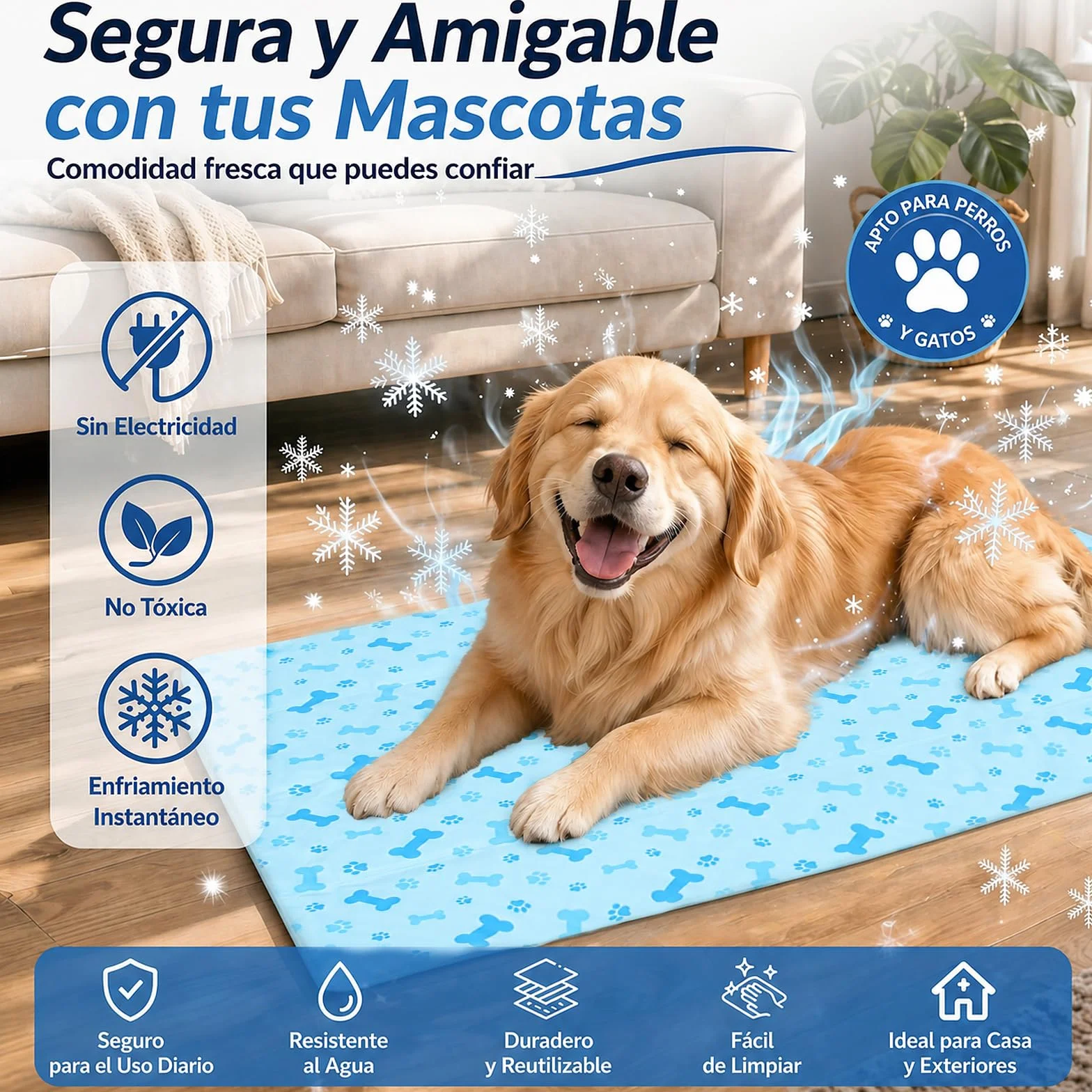 BESCH Alfombrilla Refrescante para Mascotas, Esterilla Refrigerante Autorefrigerante con Gel, Colchoneta Fresca para Perros y Gatos, Uso Verano Interior Exterior 45x60cm