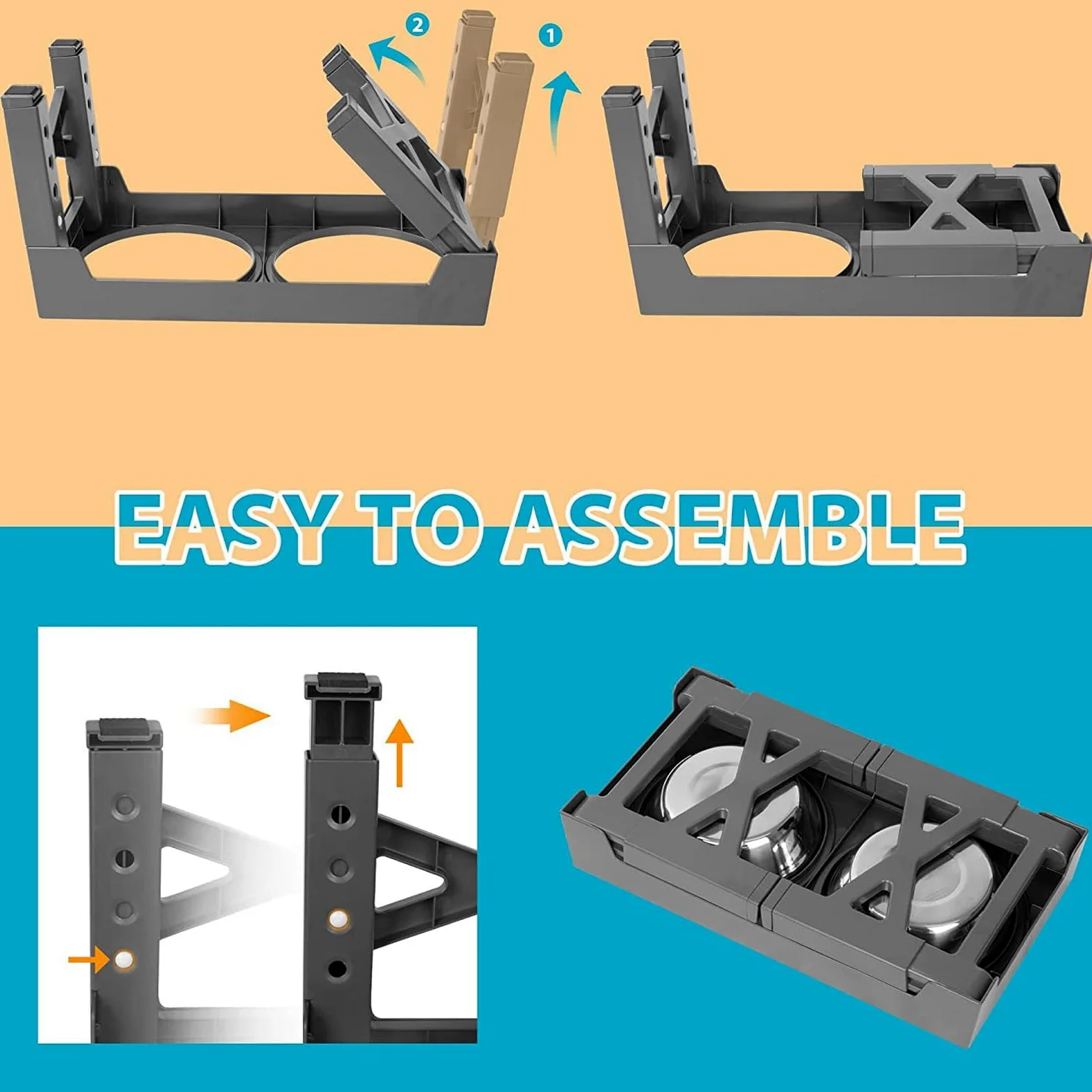 Comederos elevados for Mascotas, Soporte for comedero Elevado for Gatos, antivómitos, con 2 Cuencos Gruesos de Acero Inoxidable Antideslizantes