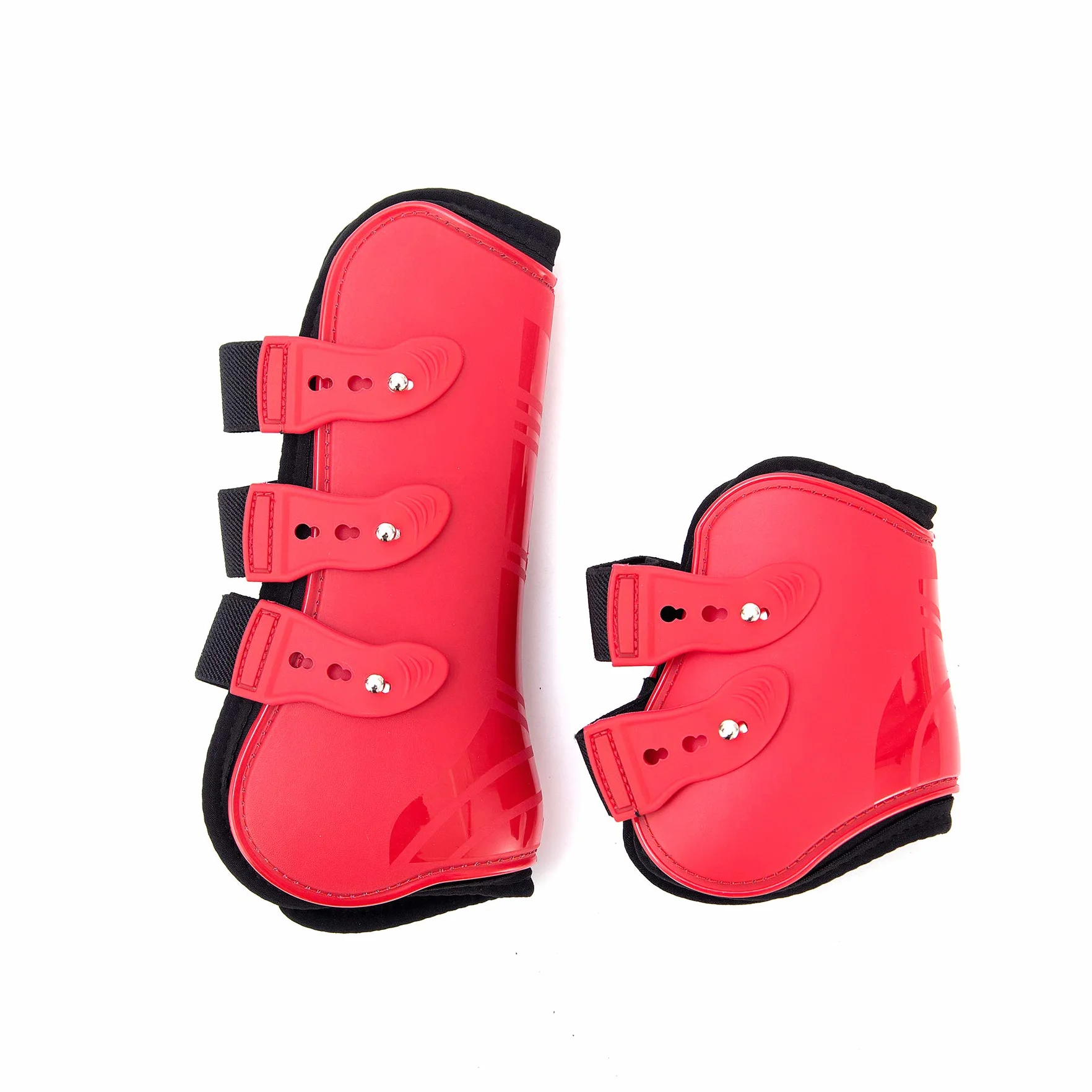 Juego de 4 Polainas para Caballos, Protectores para tendones, protección contra Saltos del Caballo, Resistentes, elásticas, de Poliuretano, con Cierre de botón, 2 Pares, M(VB), Color Rojo