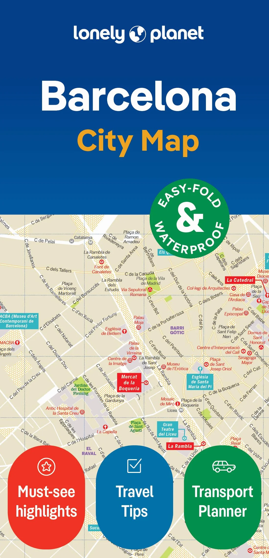 Lonely Planet Barcelona City Map Durable Waterproof Easy-Fold Planning Map Attractions Walking Tours