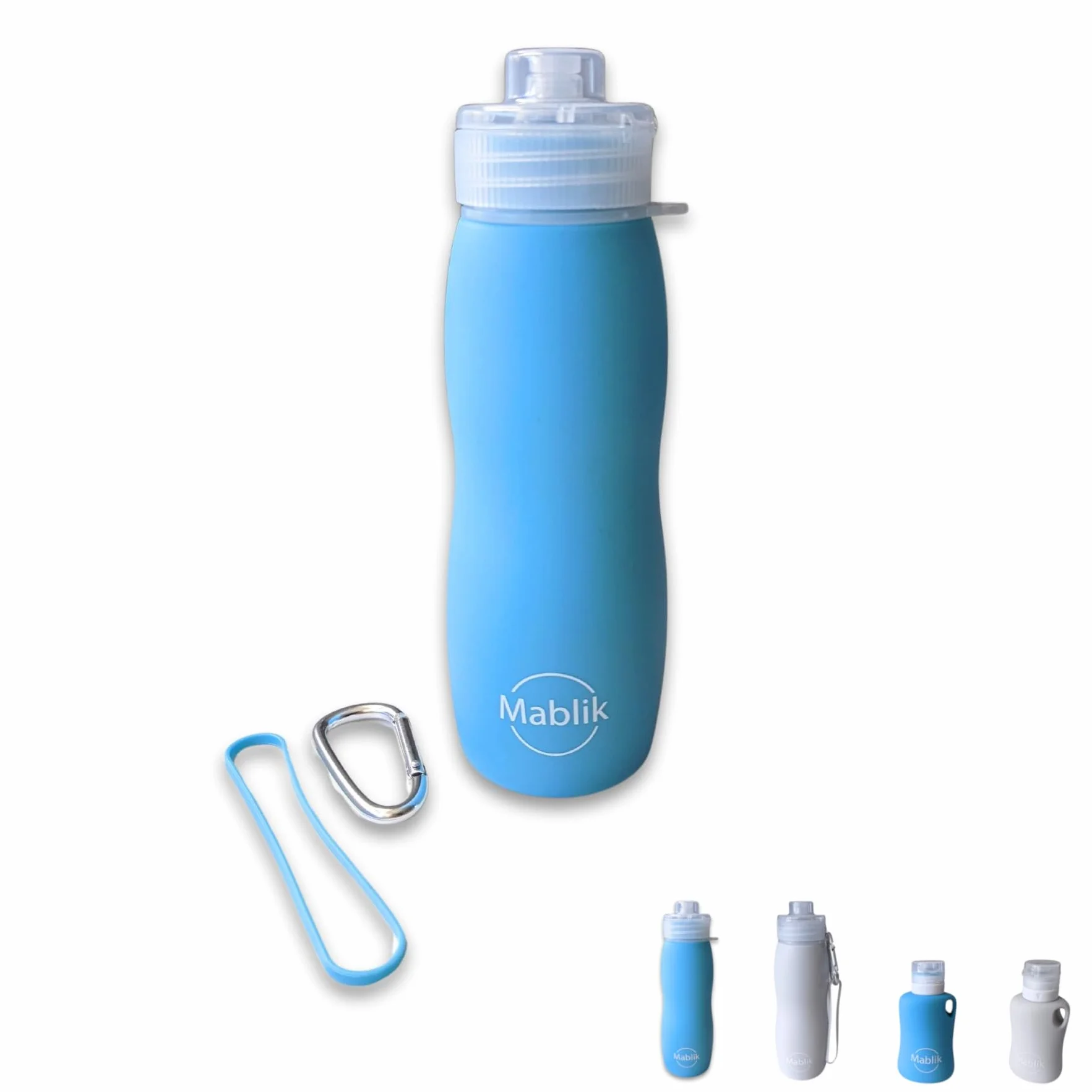 Botella Pipi Perros Silicona 450 ml, Color Azul. Botella Pipi Perros Calle, Plegable y Portátil Antigoteo, Resistente, Chorro a Presión. con Mosquetón y Goma Elástica. (Azul 450 ml)