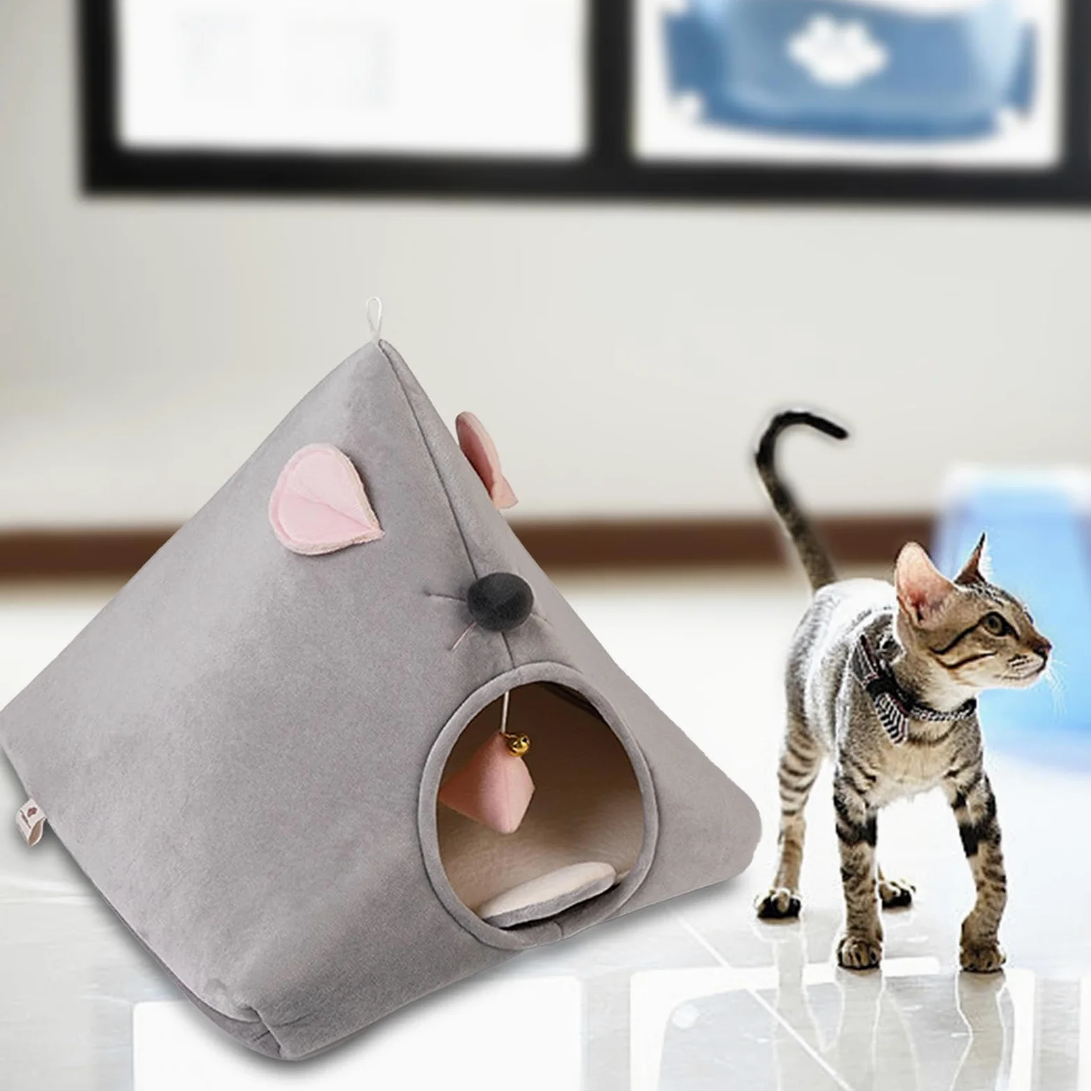 Nido Semicerrado para Gatos, Cama Cueva para Gatos, Adorno Suave Y Lavable para Dormir, Tienda de Campaña para Gatos, Casa para Mascotas, Cama, Gris