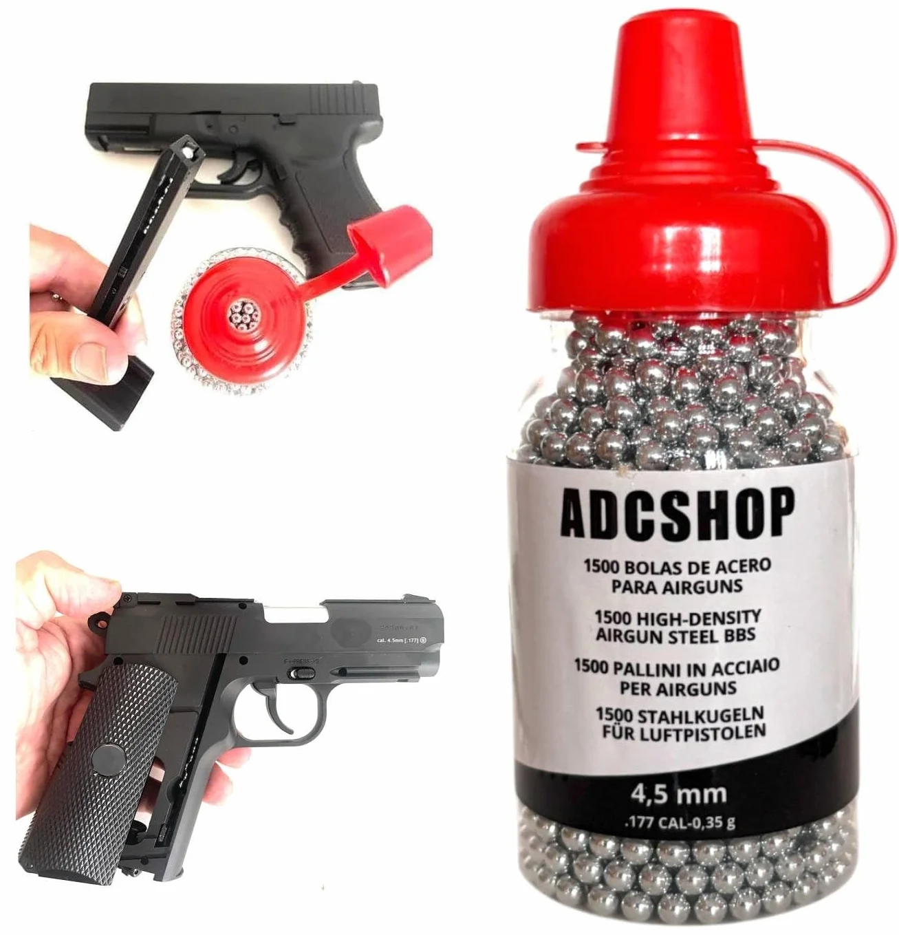 Bolas de Acero Calibre 4.5 mm - Munición para Armas Aire Comprimido y Pistolas CO2 - 1500 BBS