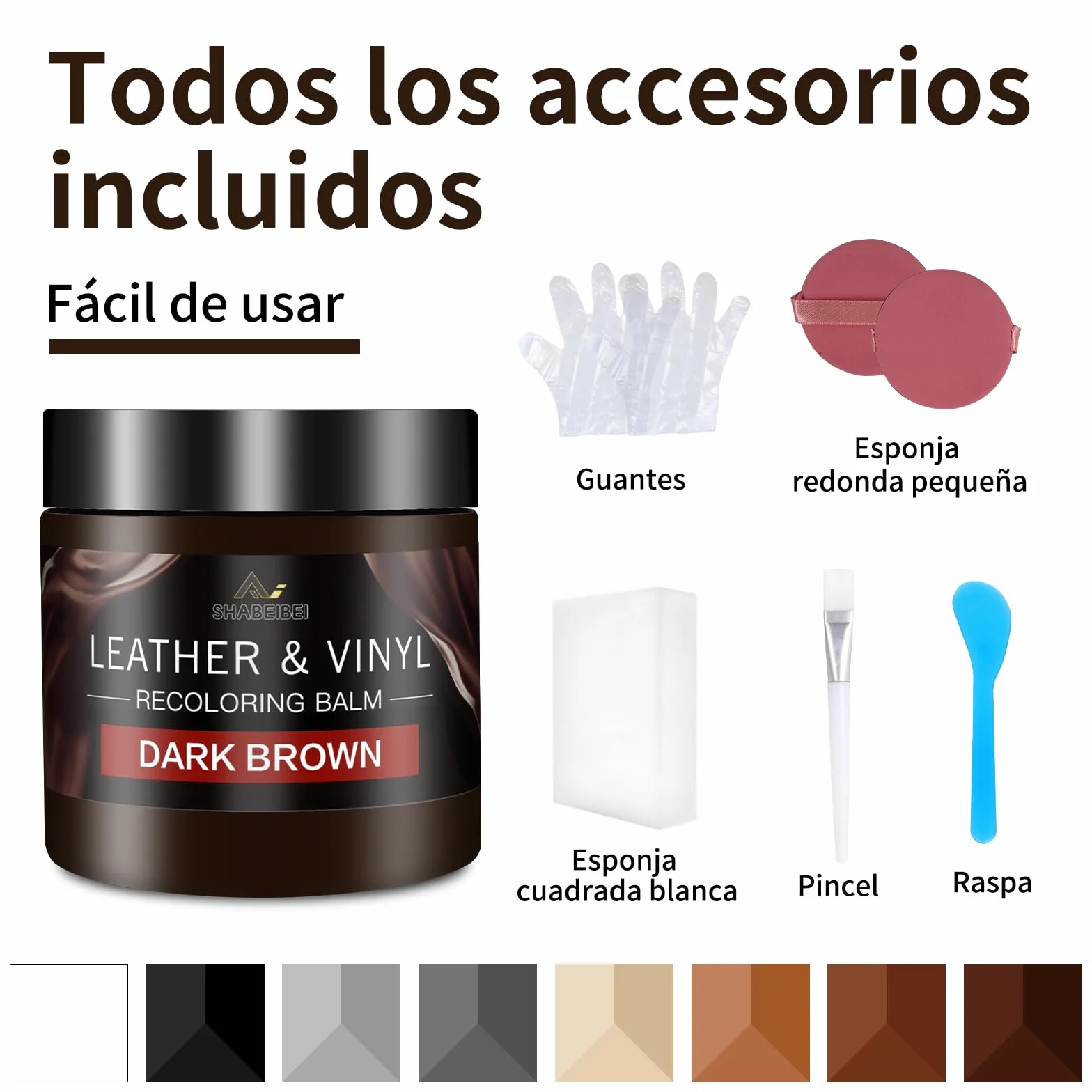 Kit Reparación Cuero Marrón Oscuro, 200ml – Cuidado para Sofás, Asientos de Coche y Bolsos – Reparación de Arañazos y Tinte para Cuero Sintético y Natural
