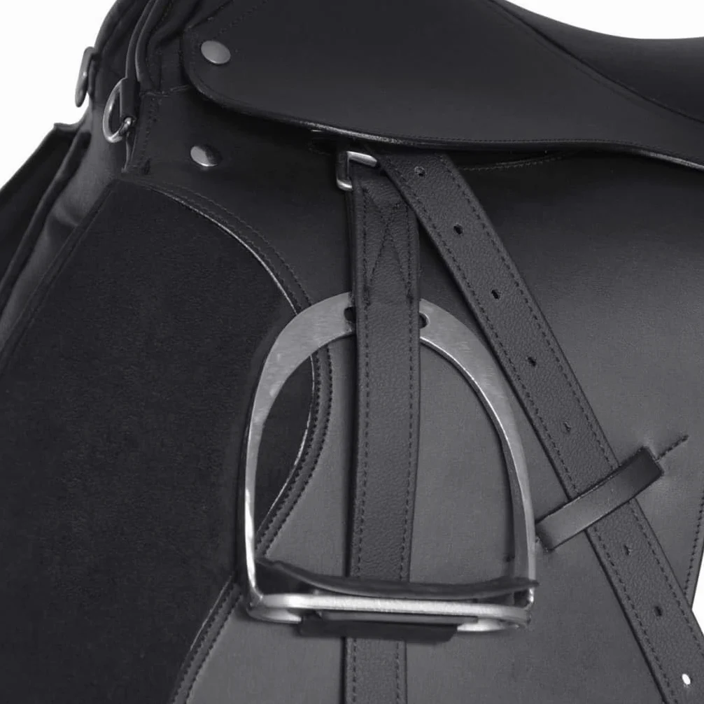 Juego de sillín a caballo de cuero genuino negro longitud de la correa accesorios versátiles para doma saltar senderismo ocio al aire libre comodidad