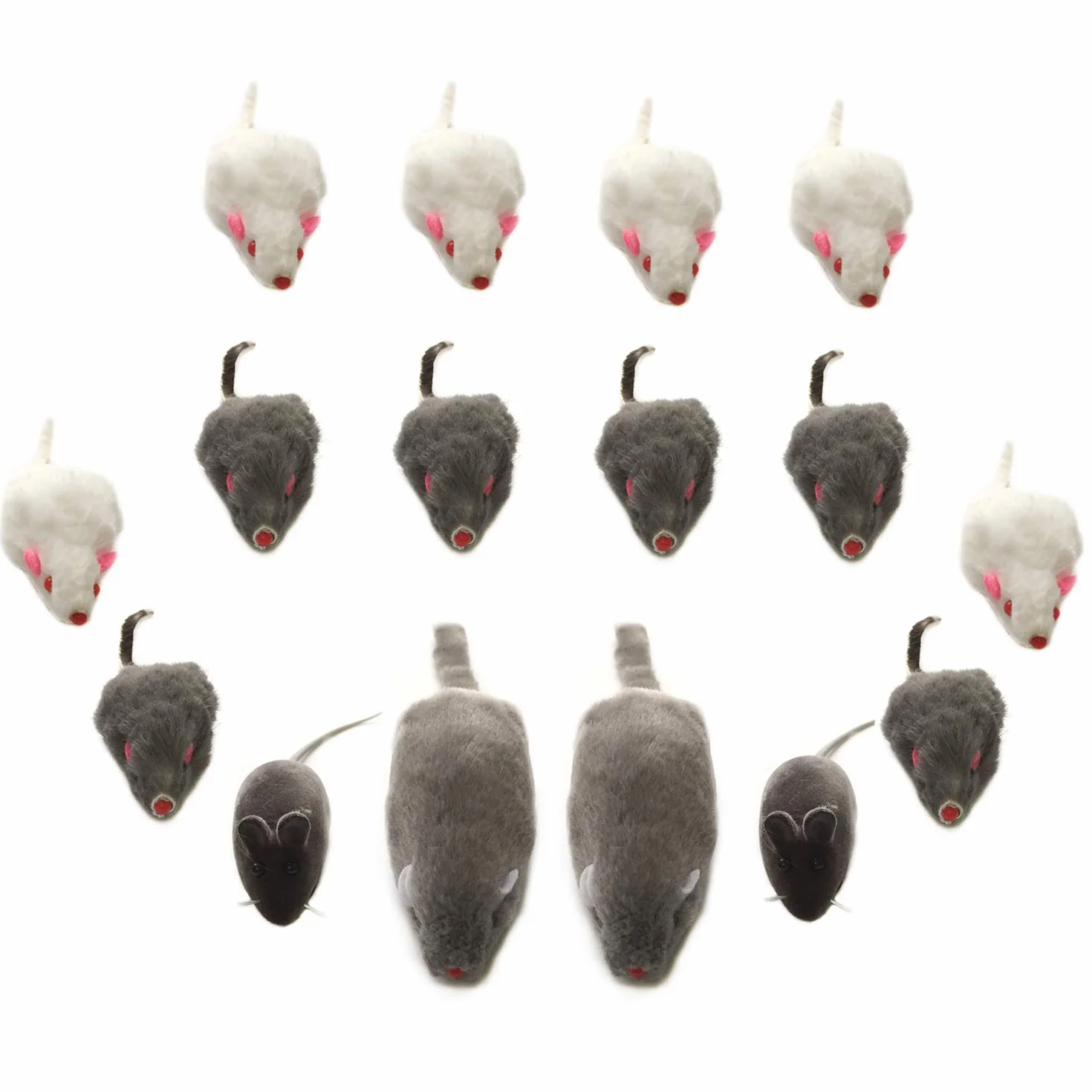 QUOZUO Juguetes de ratón para gatos, juguetes peludos para mascotas con sonajeros para gatitos, 16 piezas, blanco y negro