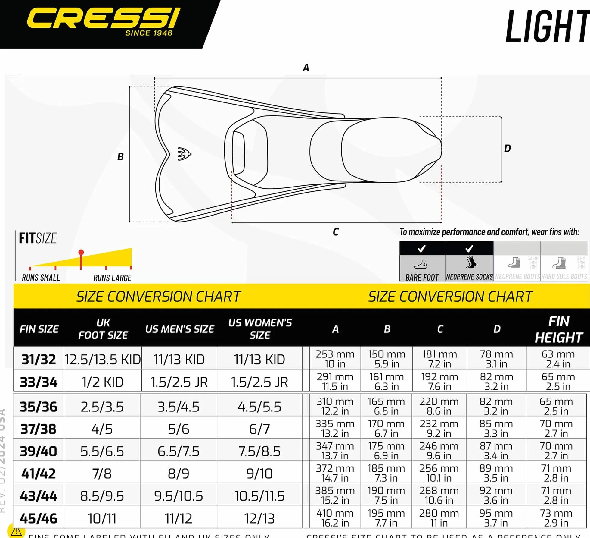 CRESSI Light Short Fins Aletas Cortas de Entrenamiento y Natación