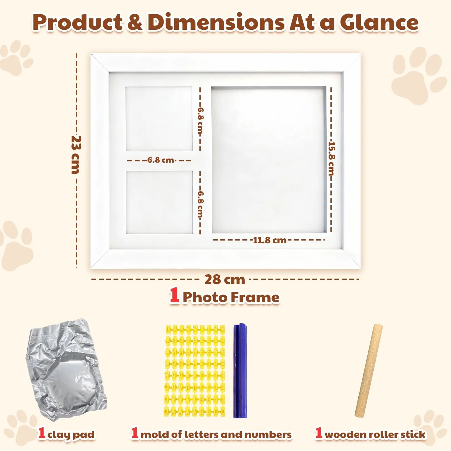 Kit de Huellas para Patas de Perro y Gato, Marco de Fotos con Huella de Arcilla, Kit de Huellas de Manos y Pies de Bebé, Marco Conmemorativo de Mascotas para Recién Nacidos, Perros y Gatos, Blanco