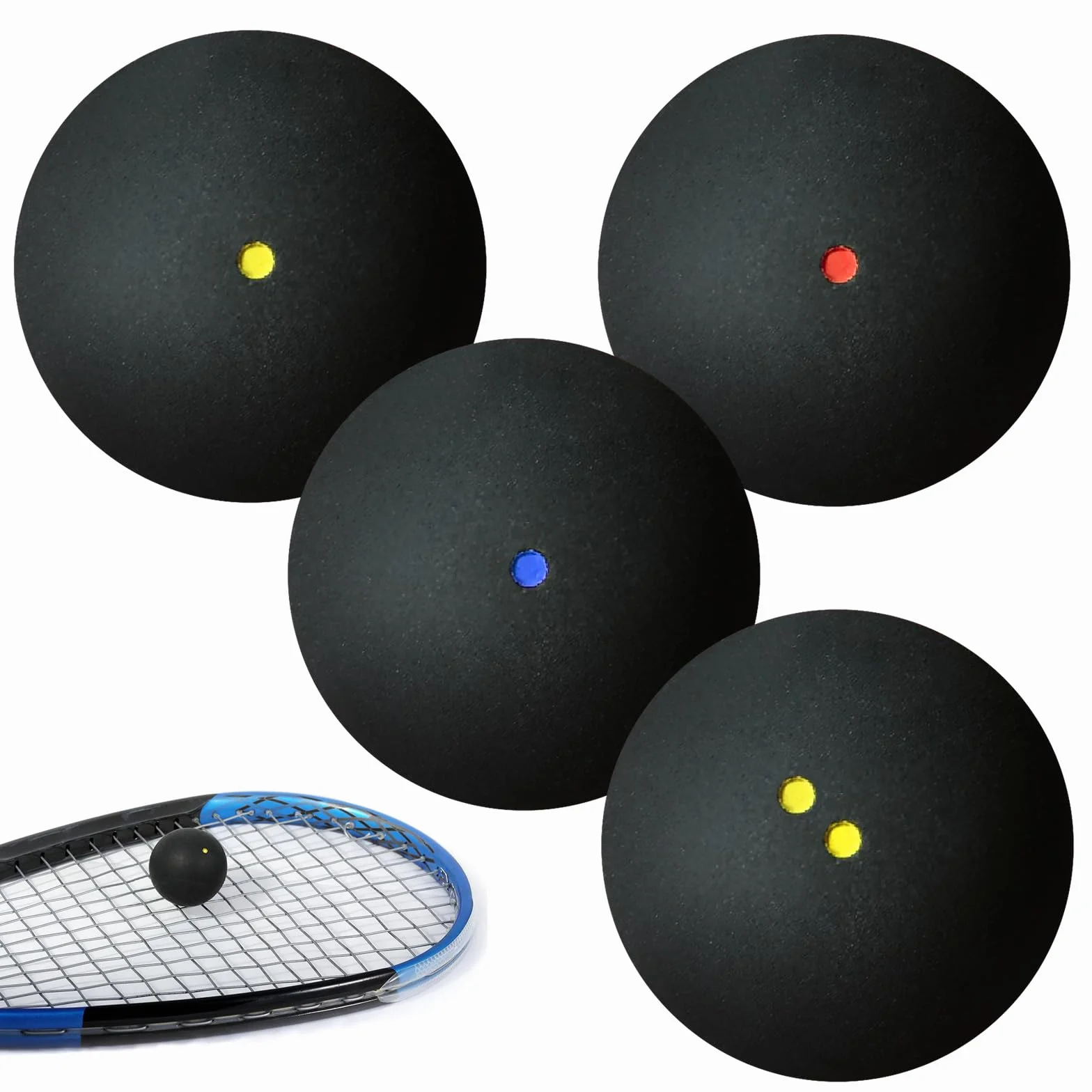 SUNOYA Juego de 4 pelotas de squash de goma de alto rebote para entrenamiento